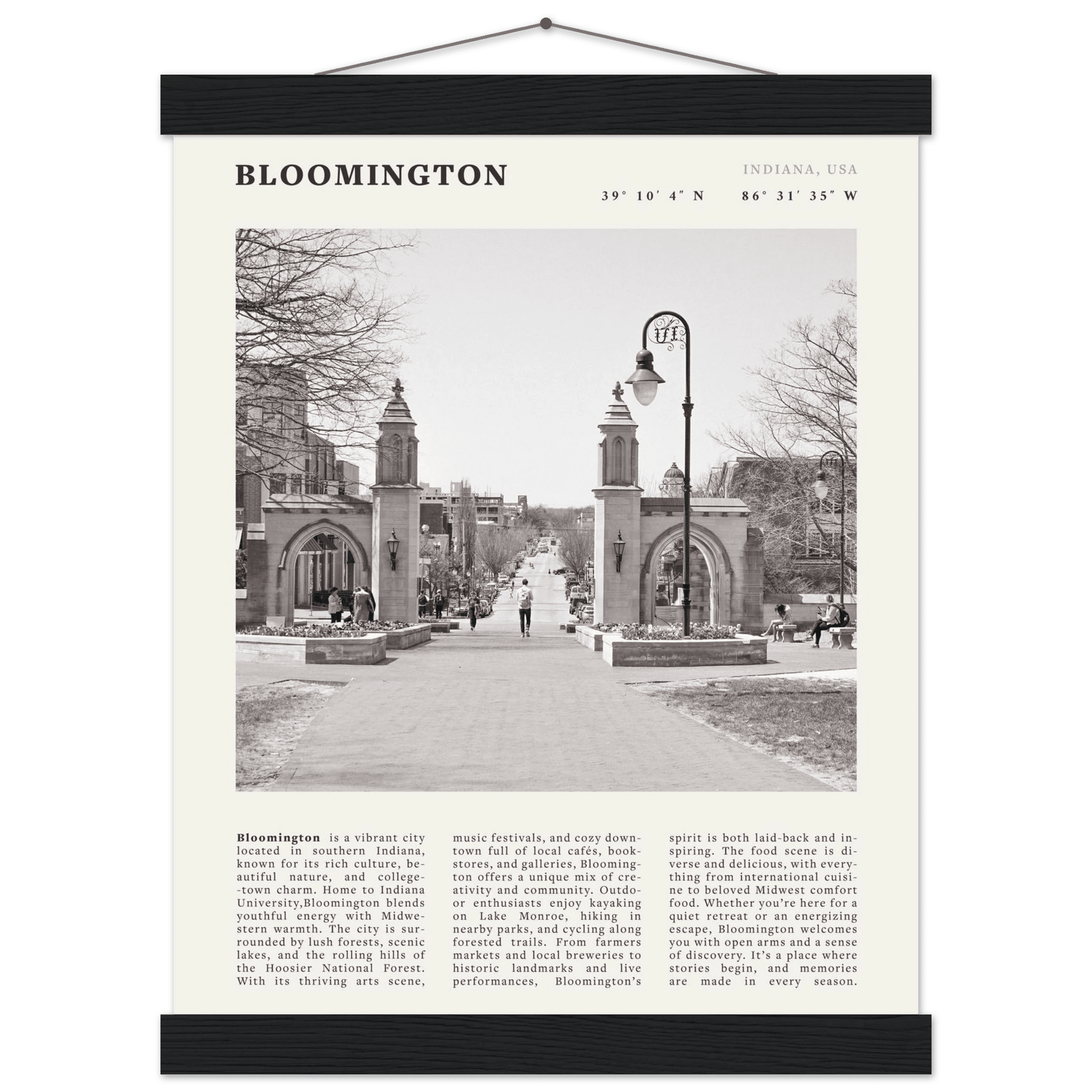 Bloomington Indiana Black and White Vintage Poster - Evergreen Posters