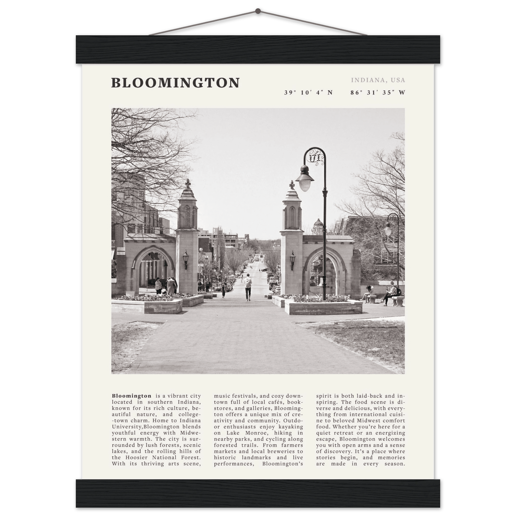 Bloomington Indiana Black and White Vintage Poster - Evergreen Posters