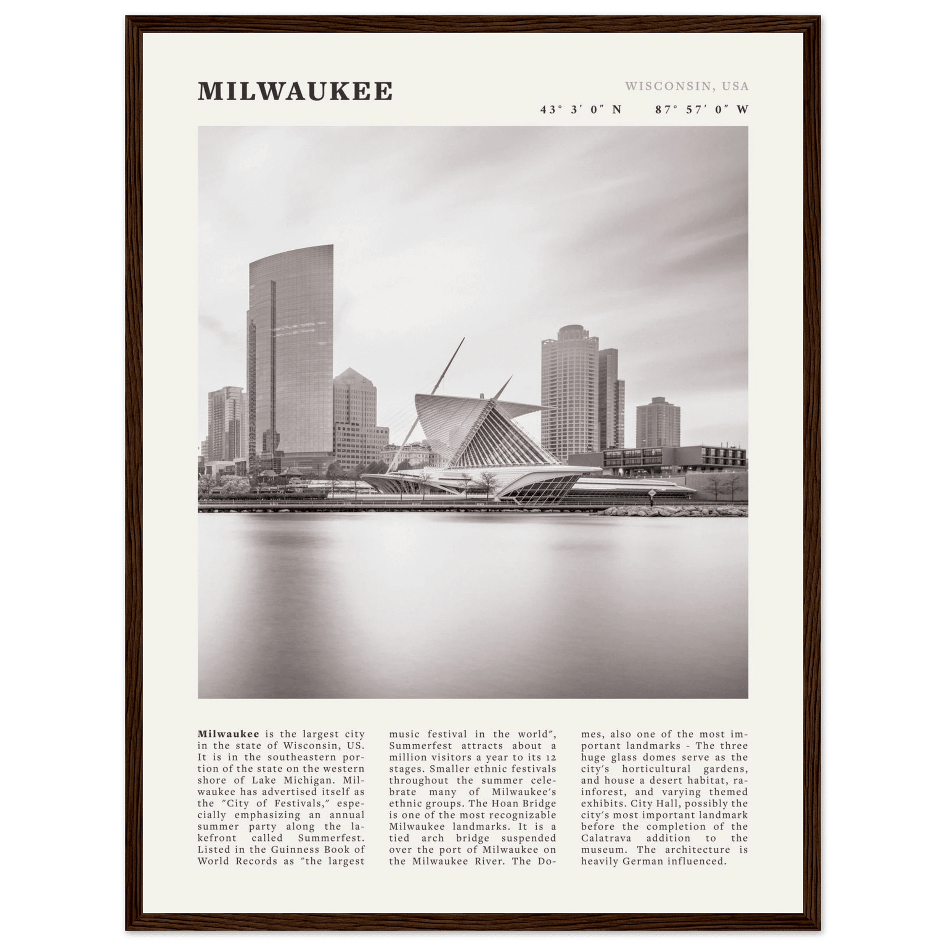 Milwaukee Poster | Black & White Wisconsin City Wall Art | USA Travel Print - Evergreen Posters