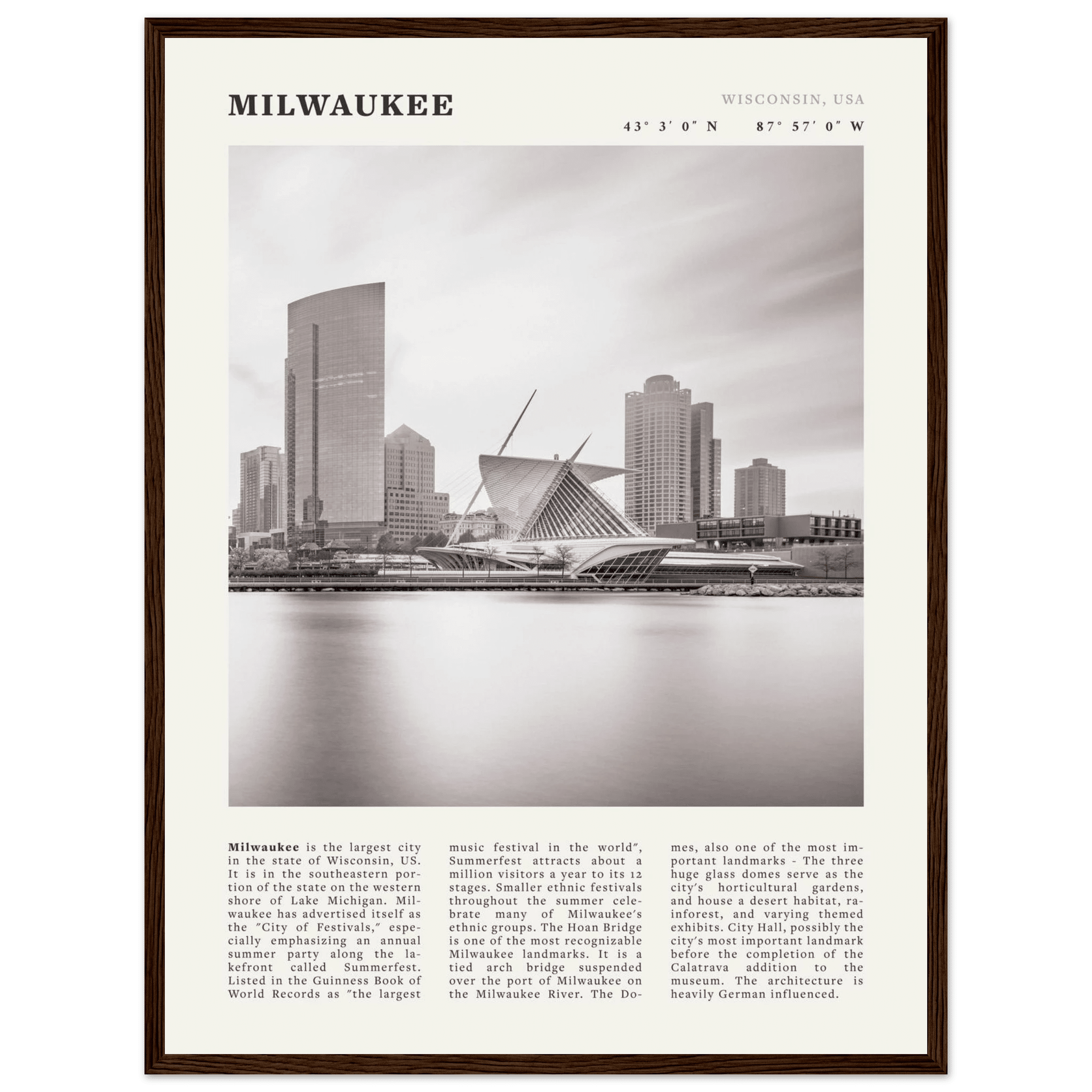 Milwaukee Poster | Black & White Wisconsin City Wall Art | USA Travel Print - Evergreen Posters