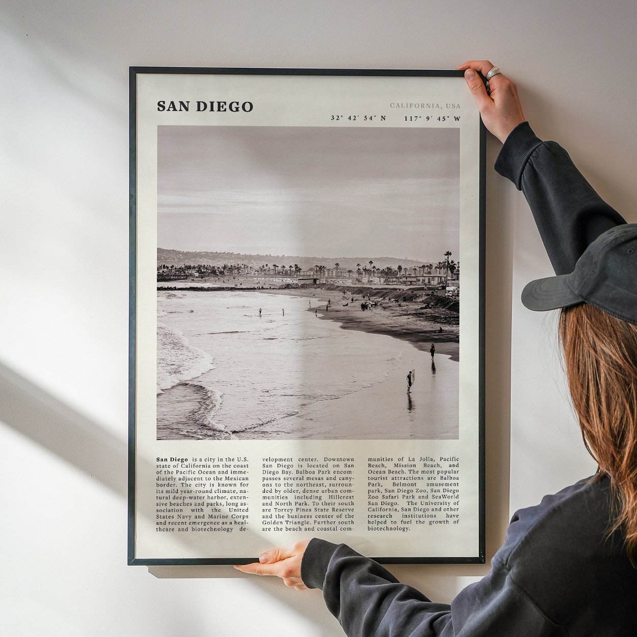 San Diego Poster | Black & White California Beach Wall Art | Coastal Travel Print Decor - Evergreen Posters