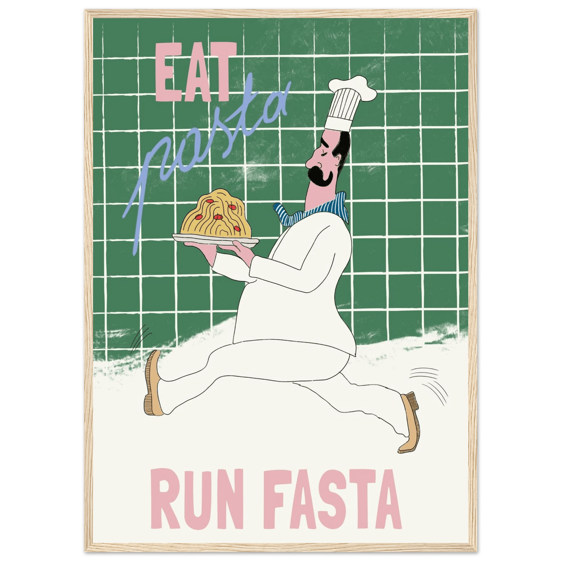 Eat Pasta Run Fasta Poster – Playful Kitchen Wall Art Print (Green Edition) - Evergreen Posters