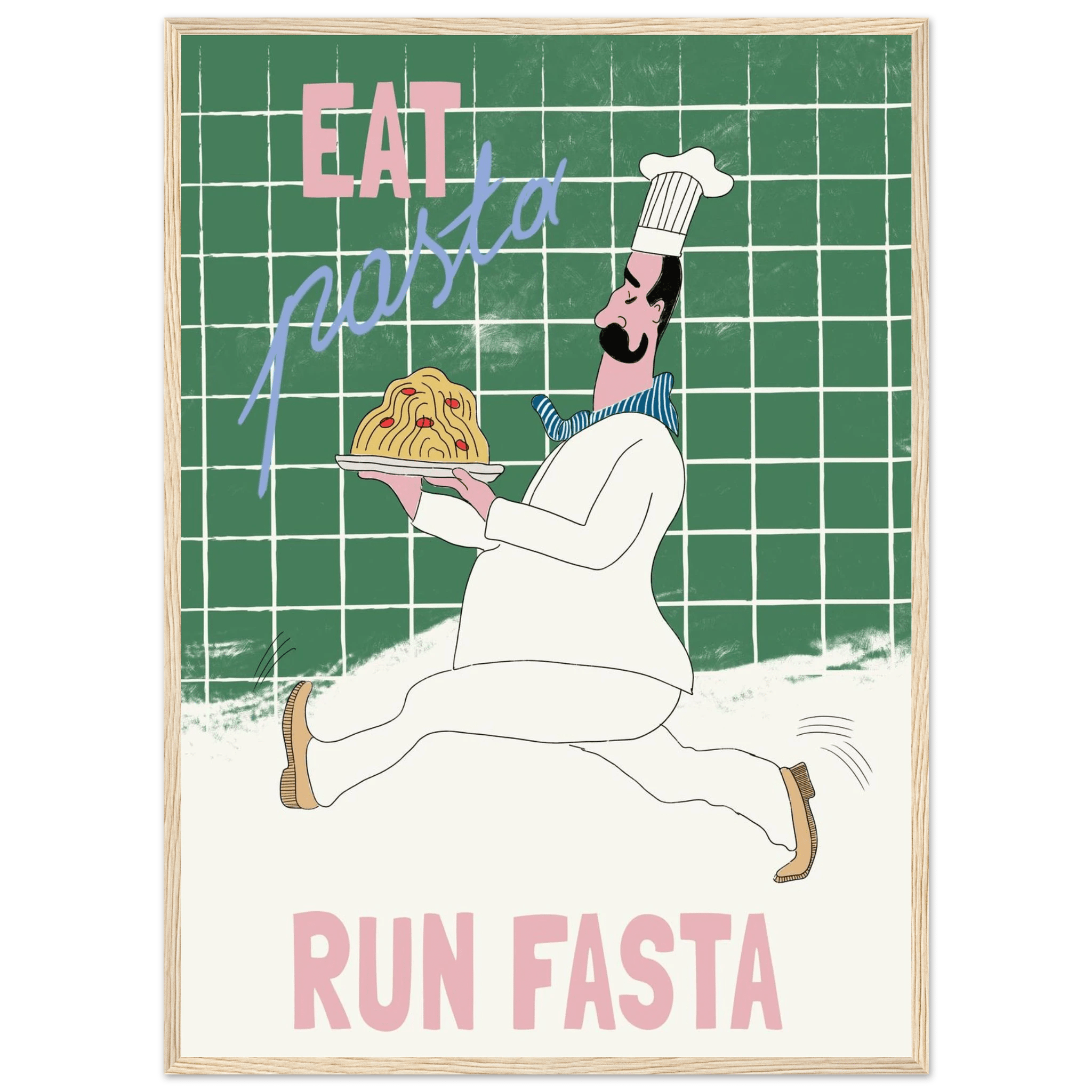 Eat Pasta Run Fasta Poster – Playful Kitchen Wall Art Print (Green Edition) - Evergreen Posters