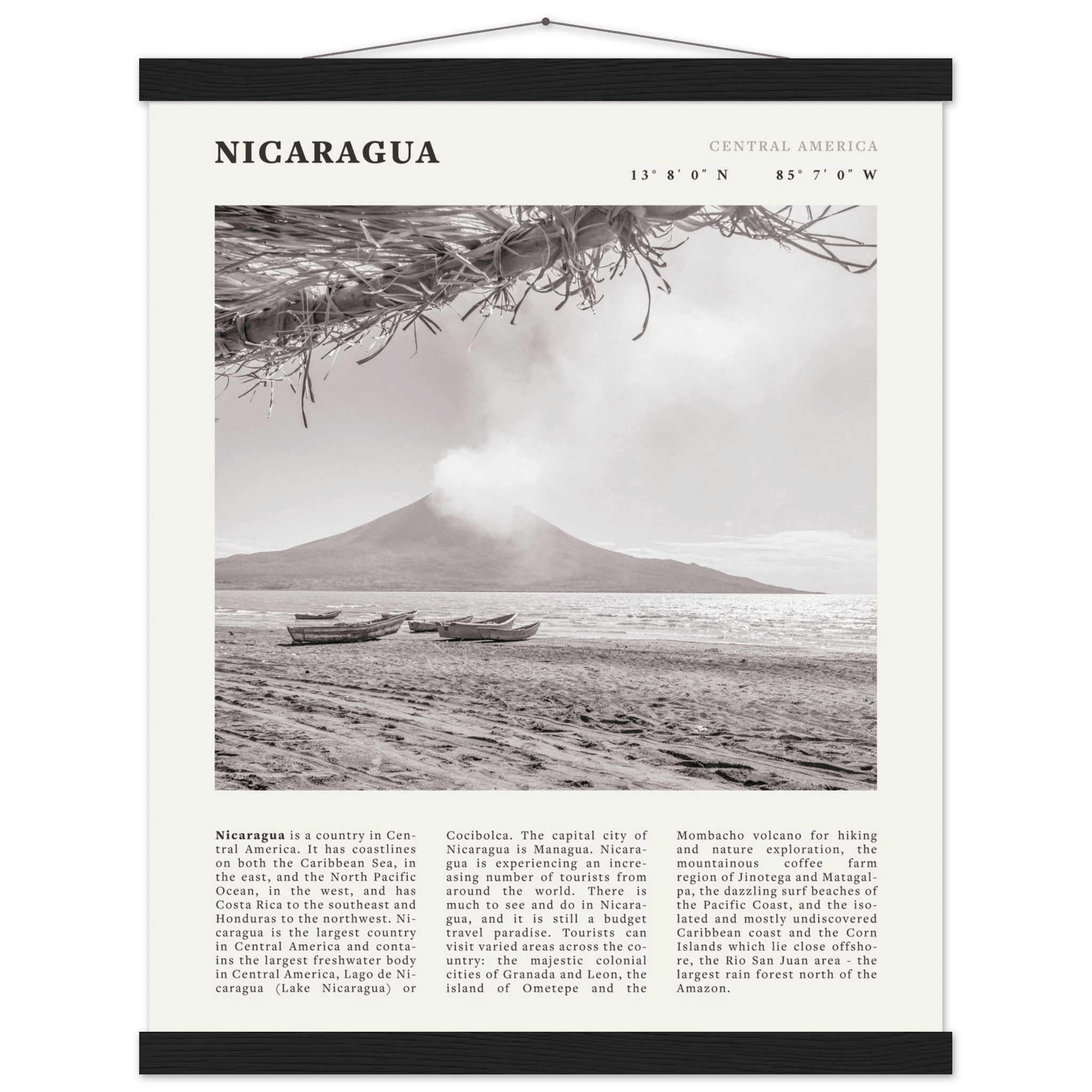 Nicaragua Poster | Black & White Volcano Wall Art | Central America Travel Print - Evergreen Posters