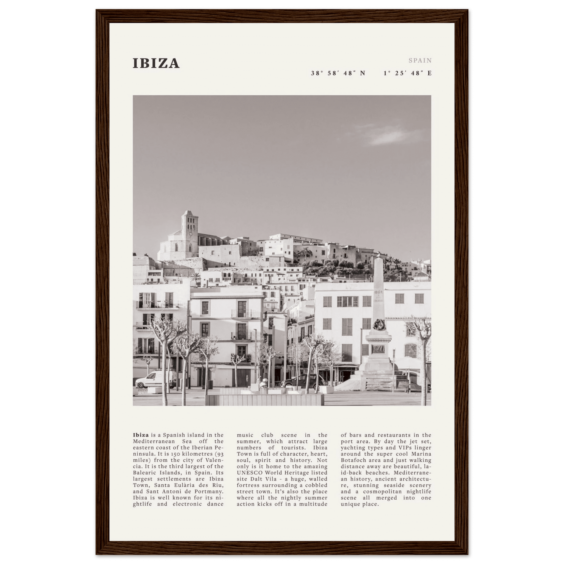 Ibiza Poster | Black & White Spanish Island Wall Art | Spain Travel Print - Evergreen Posters