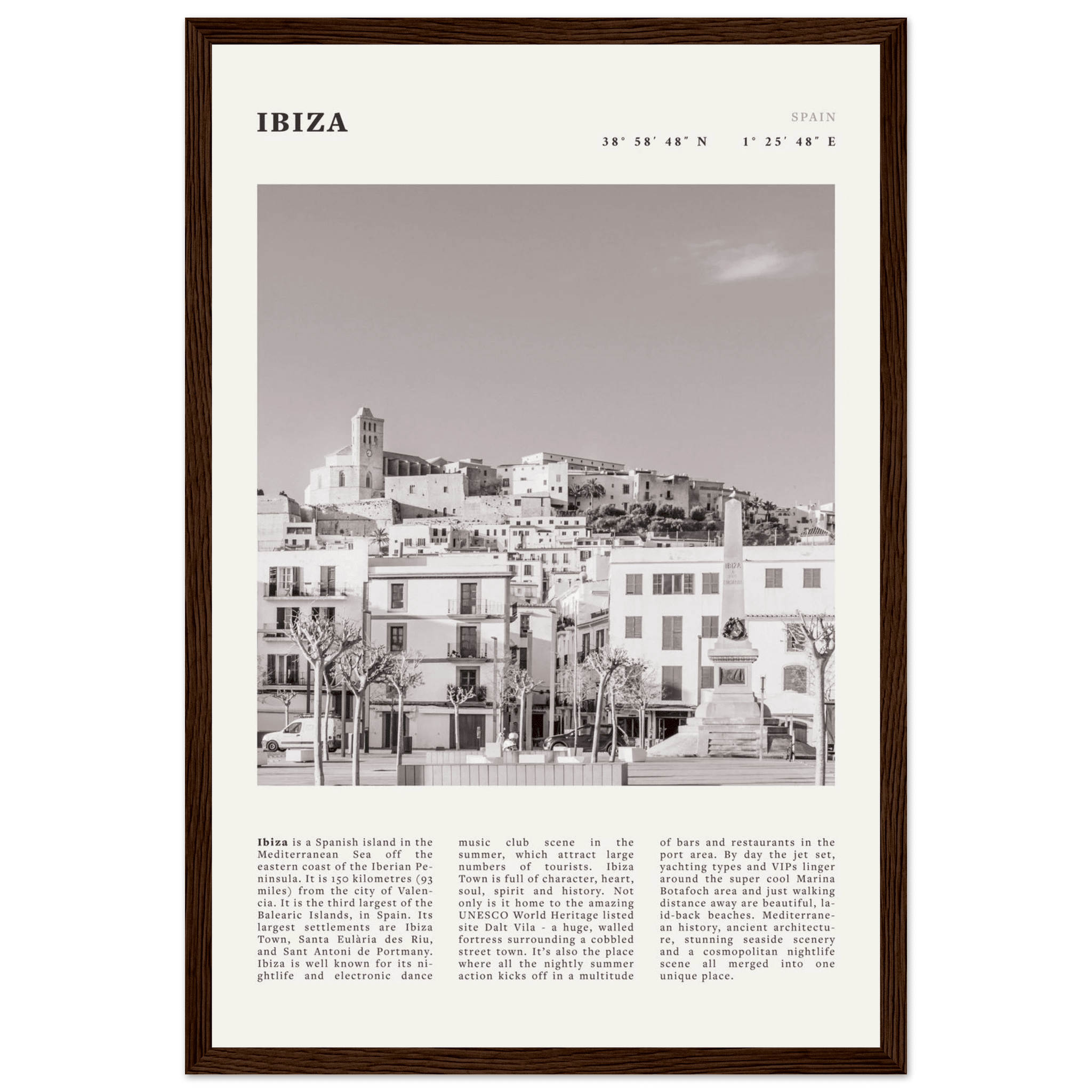 Ibiza Poster | Black & White Spanish Island Wall Art | Spain Travel Print - Evergreen Posters