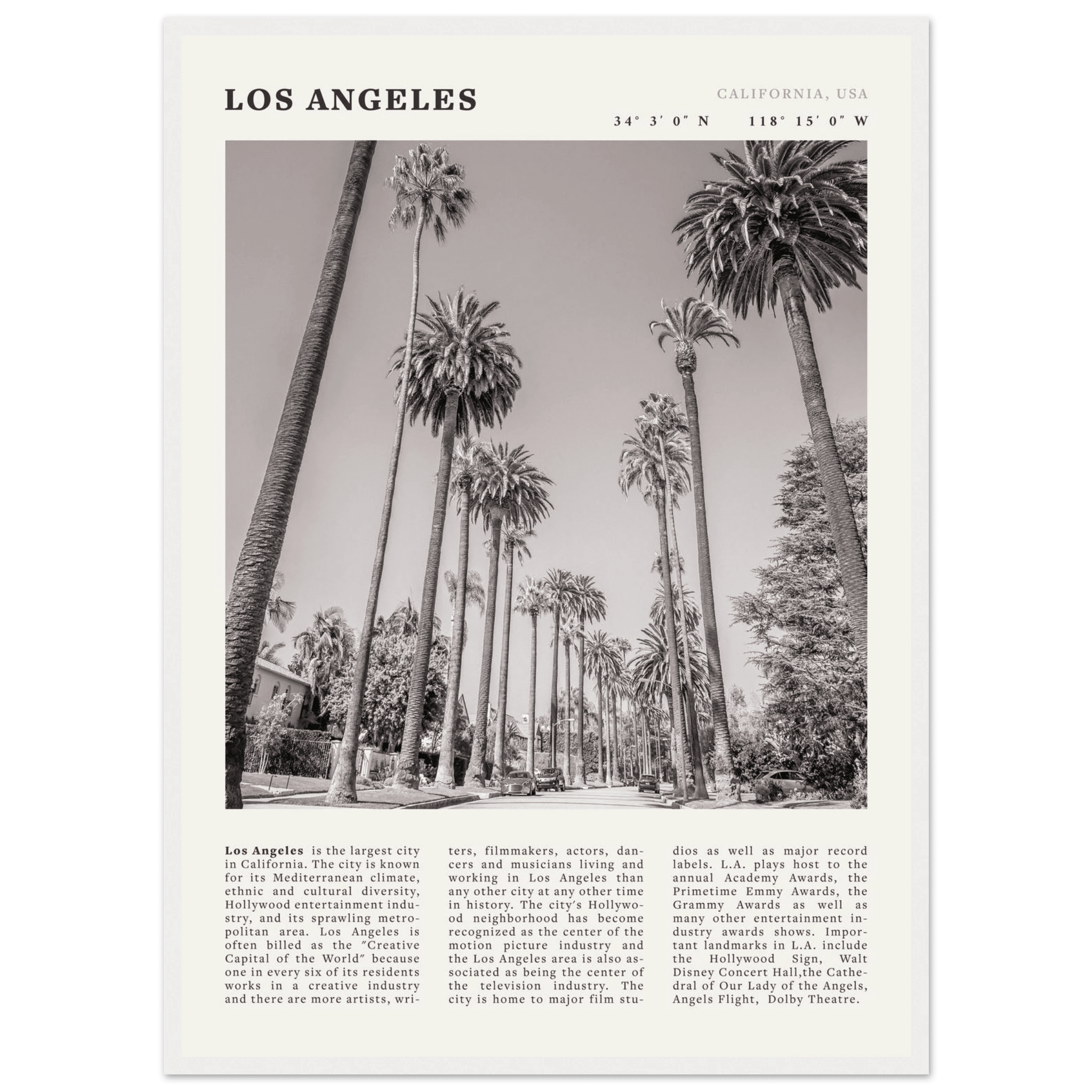 Los Angeles Poster | Black & White Palm Trees Wall Art | California Travel Print - Evergreen Posters