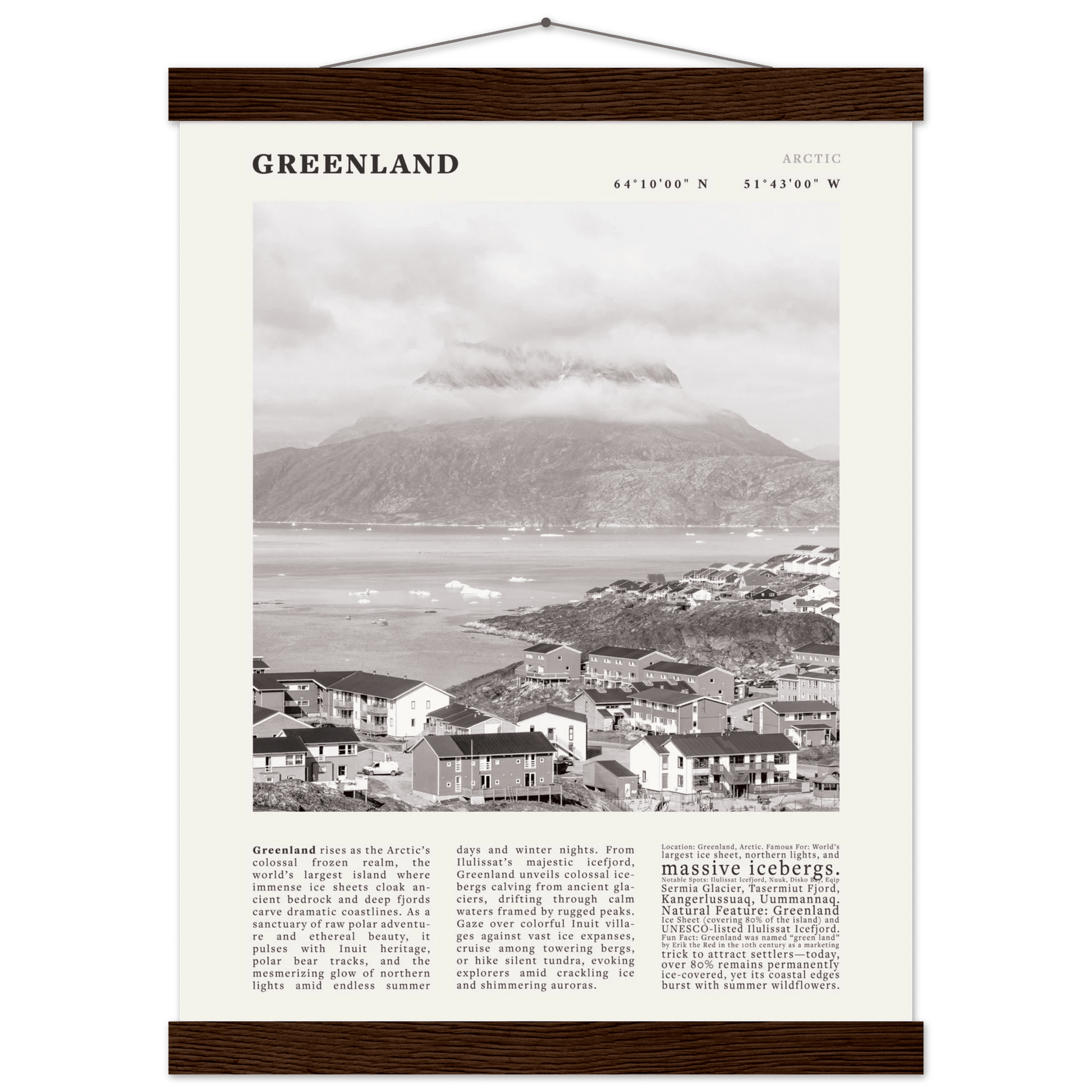 Greenland Poster Black and White – Vintage Arctic Fjord Landscape Print (Digital & Printed Options) - Evergreen Posters