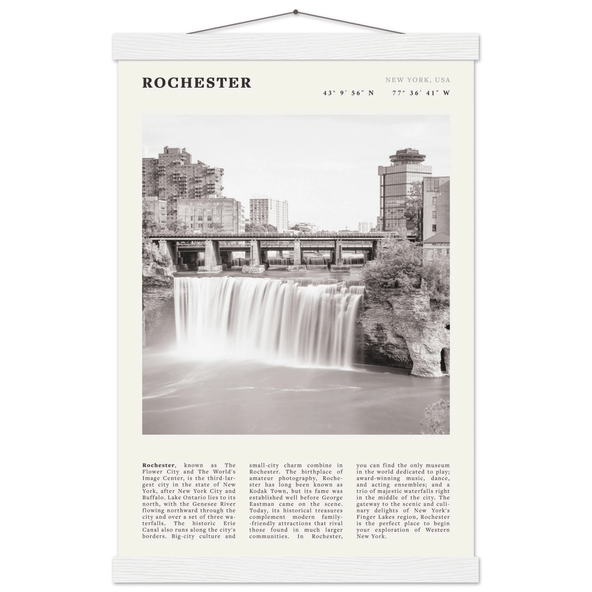 Rochester Poster | Black & White High Falls Wall Art | New York Travel Print - Evergreen Posters
