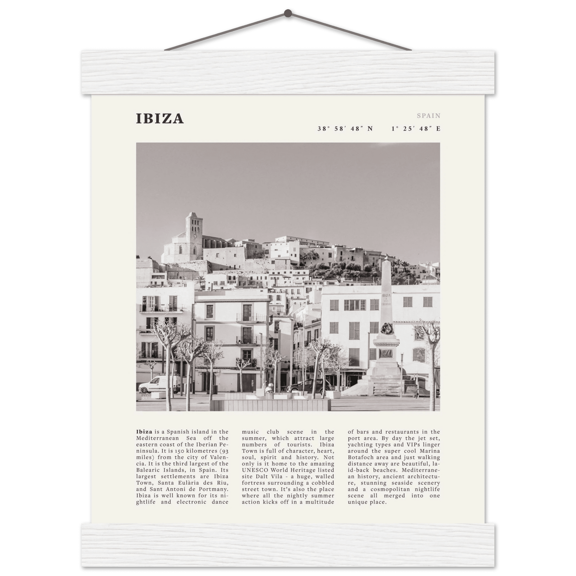 Ibiza Poster | Black & White Spanish Island Wall Art | Spain Travel Print - Evergreen Posters