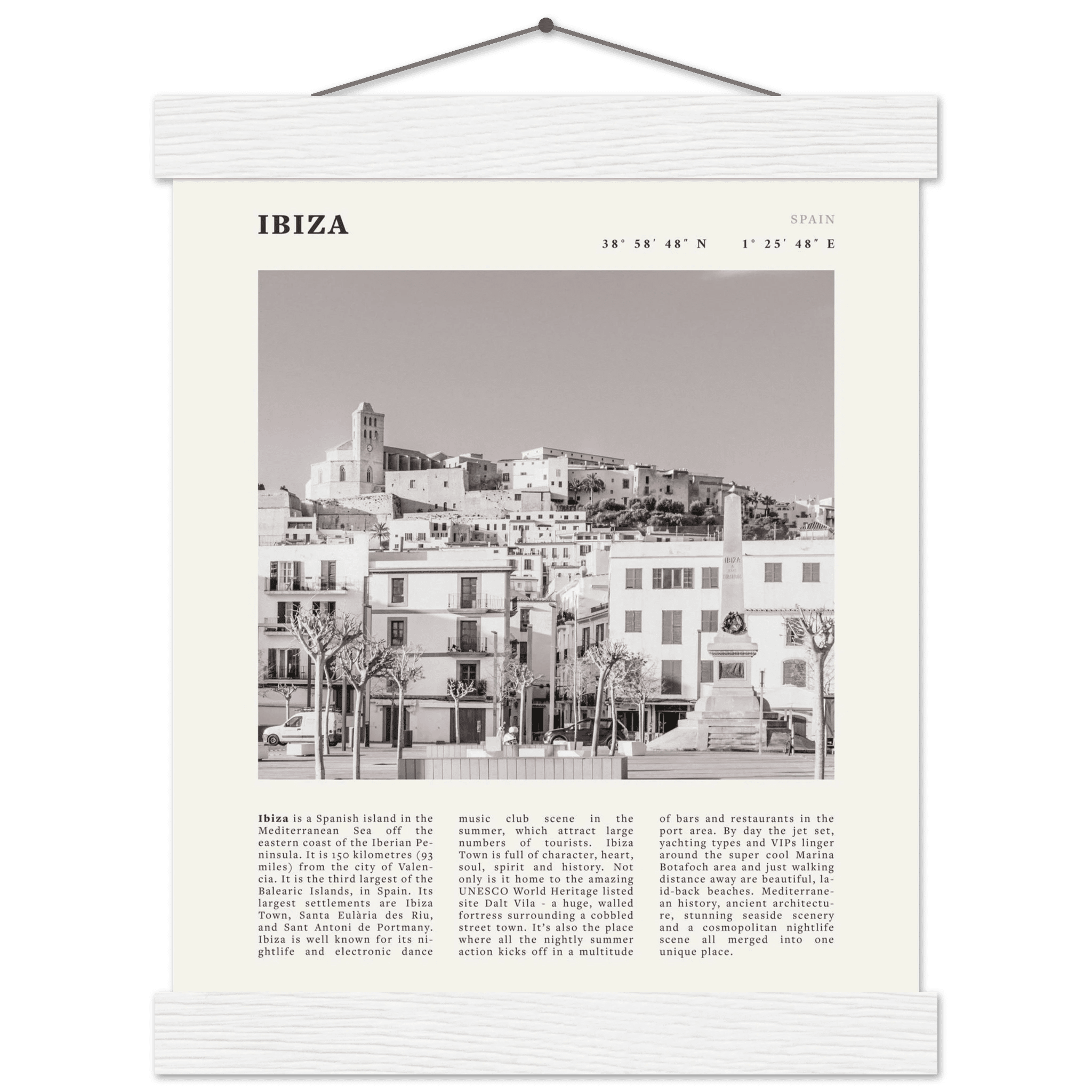 Ibiza Poster | Black & White Spanish Island Wall Art | Spain Travel Print - Evergreen Posters