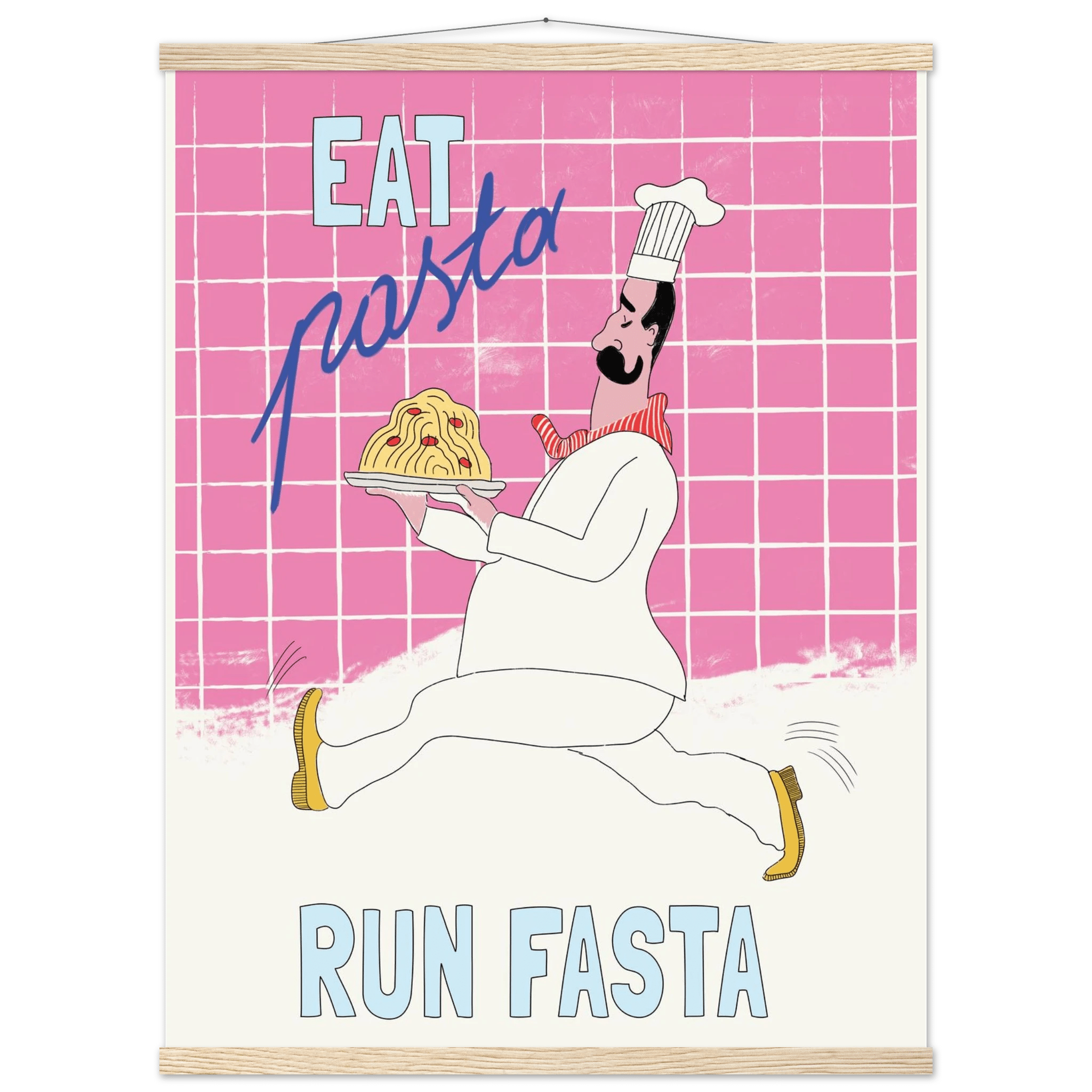 Eat Pasta Run Fasta Poster – Playful Kitchen Wall Art Print (Pink Edition) - Evergreen Posters