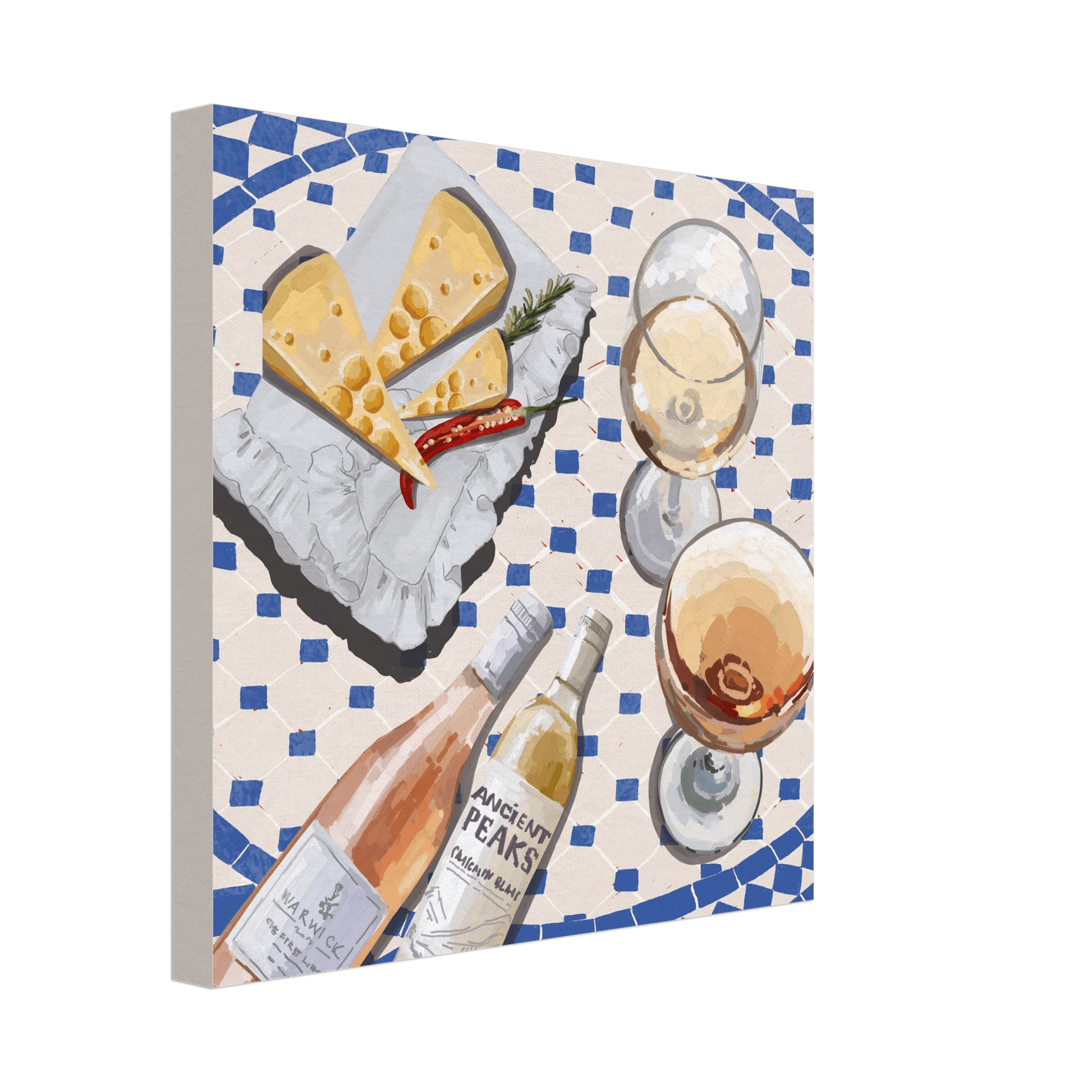 Wine & Cheese Poster | Food Wall Art | Blue Tile Square Kitchen Print - Evergreen Posters - 21