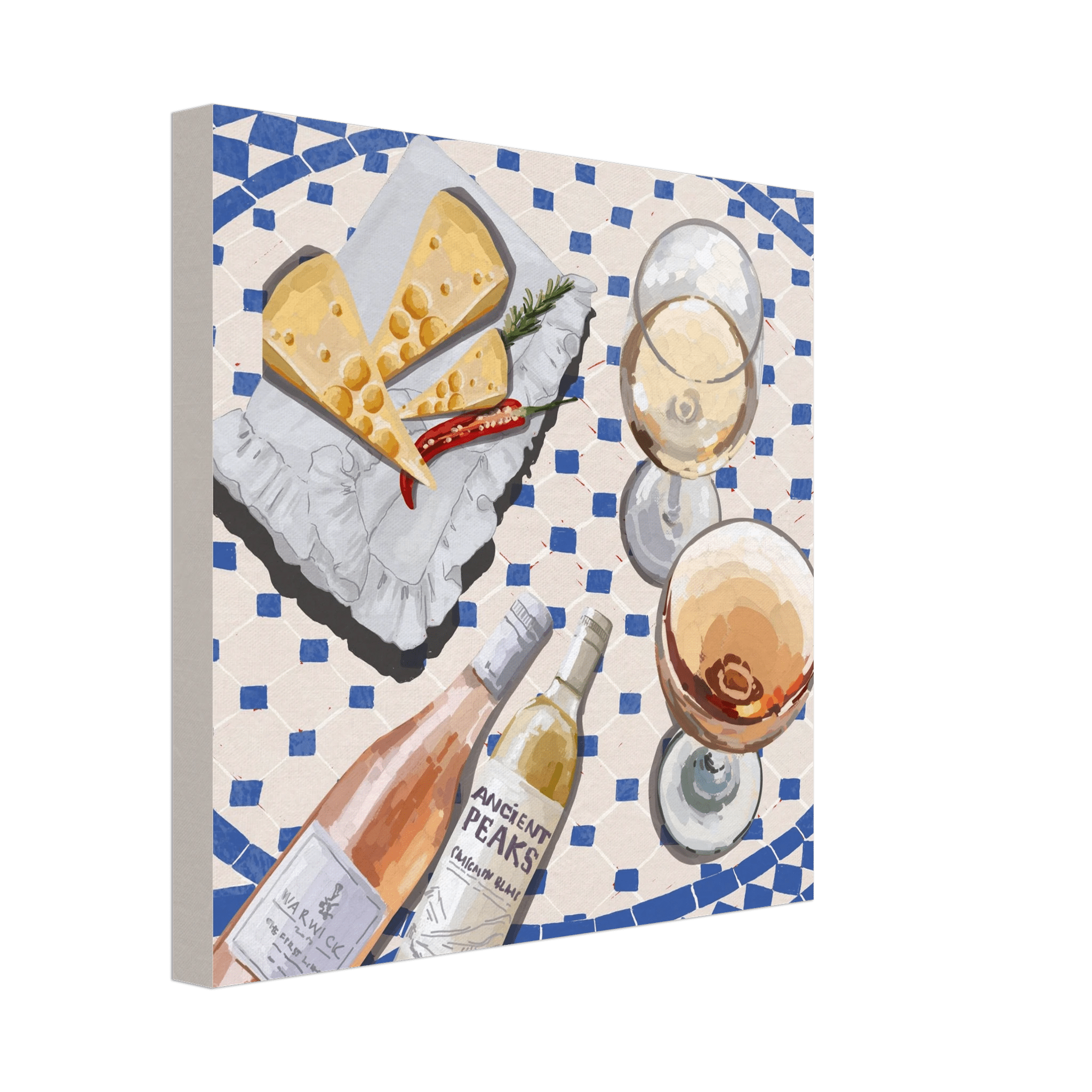 Wine & Cheese Poster | Food Wall Art | Blue Tile Square Kitchen Print - Evergreen Posters - 21