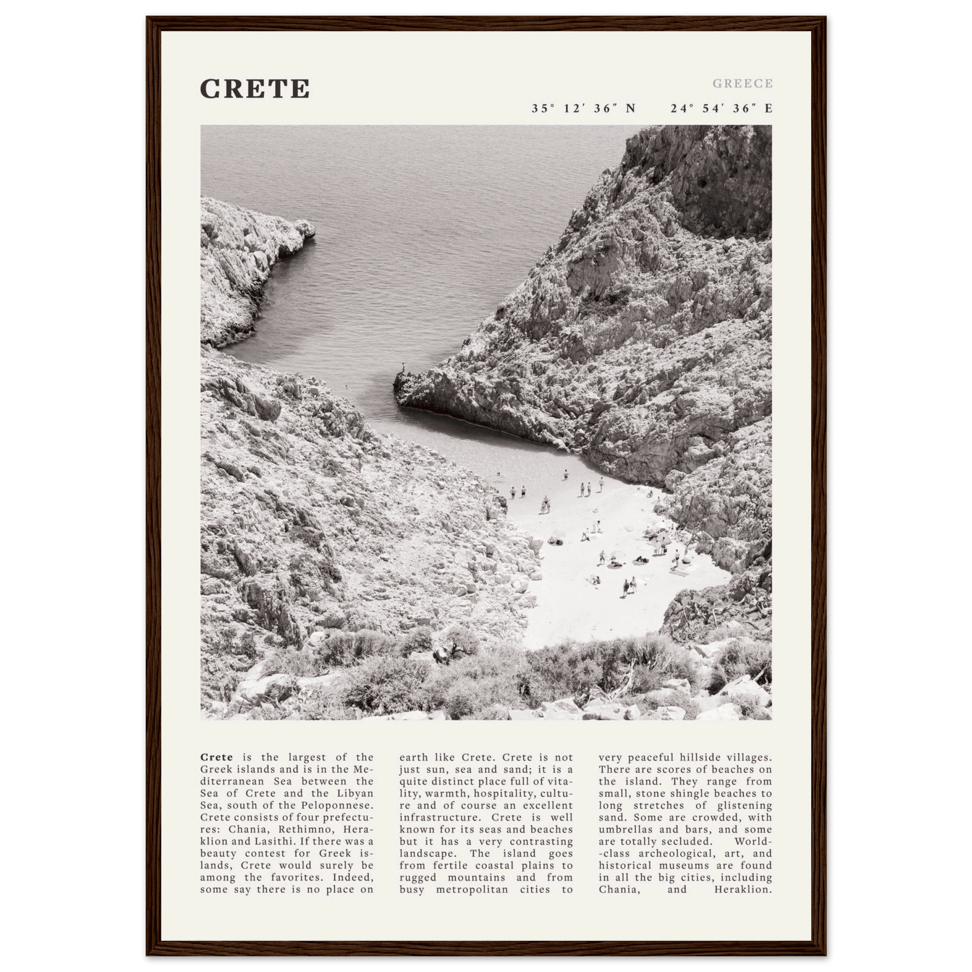 Crete Poster | Black & White Greece Beach Wall Art | Mediterranean Travel Print - Evergreen Posters