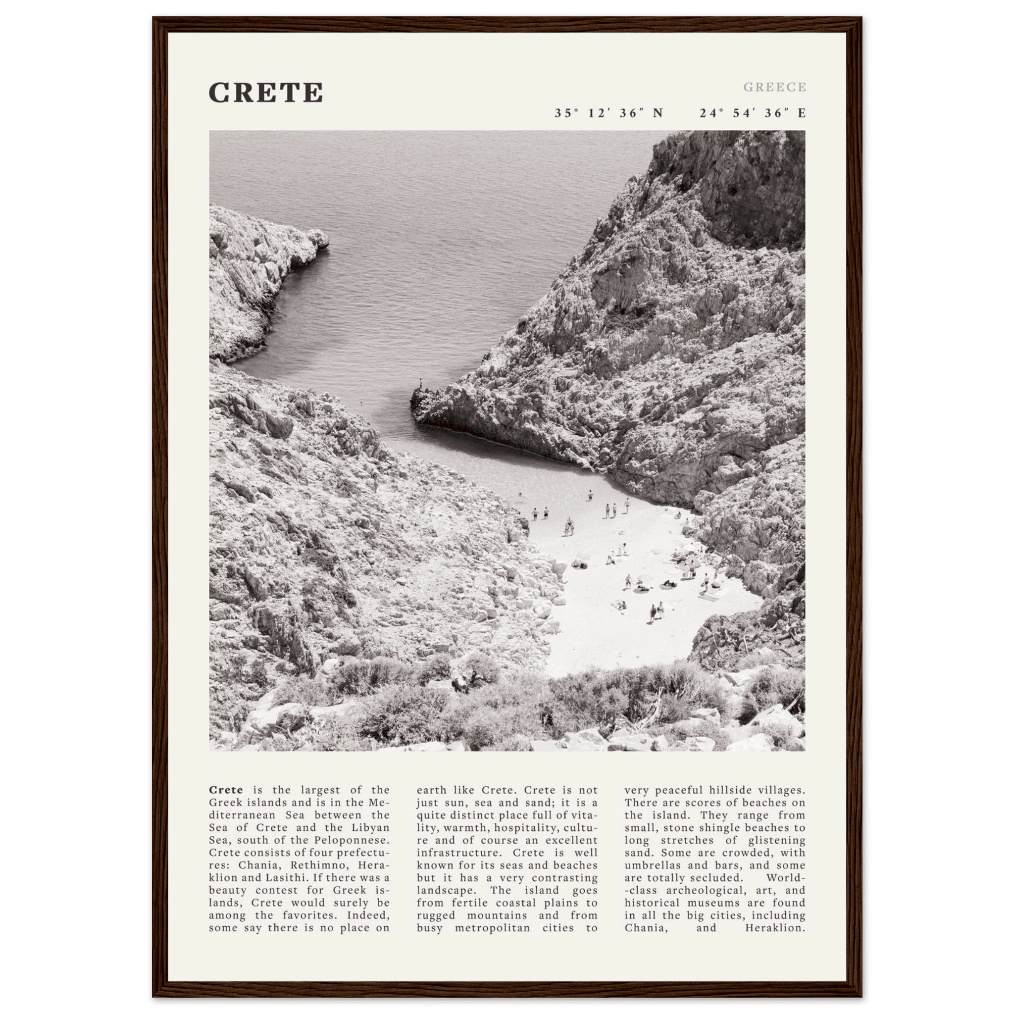 Crete Poster | Black & White Greece Beach Wall Art | Mediterranean Travel Print - Evergreen Posters