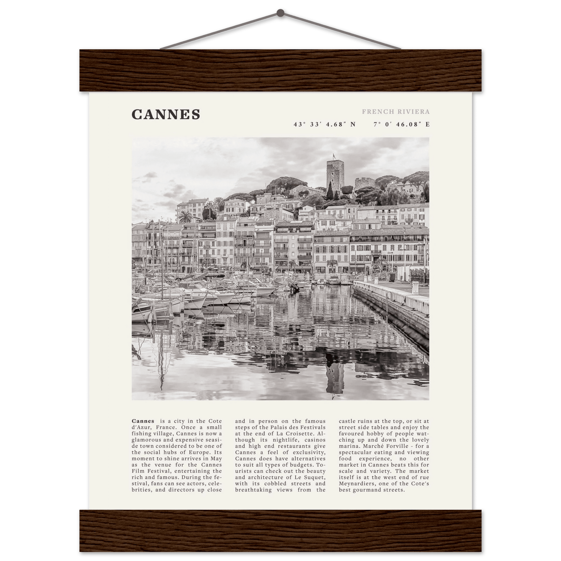 Cannes Poster | Black & White French Riviera Wall Art | France Travel Print - Evergreen Posters