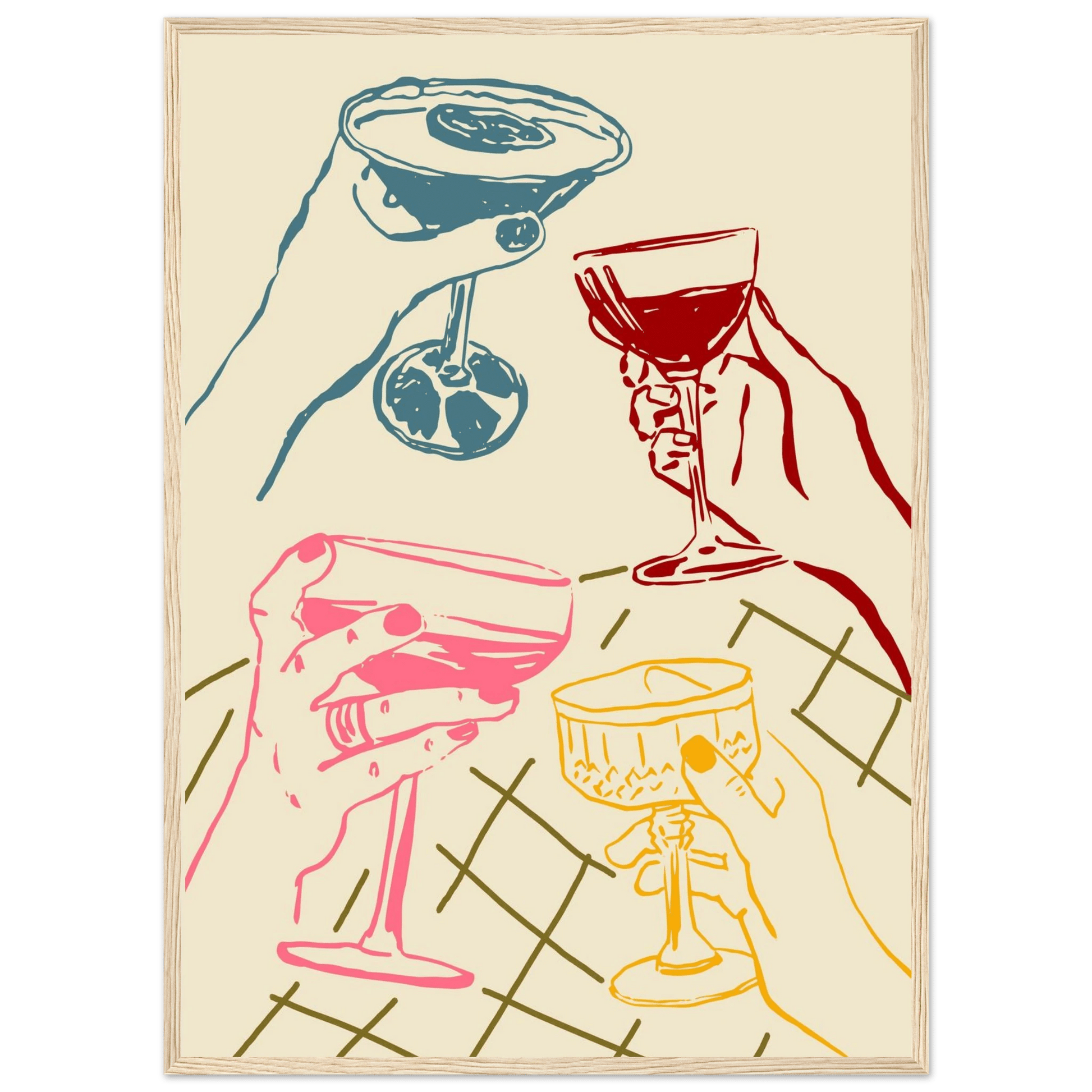 Cheers Print | Colourful Cocktail Glasses Wall Art | Kitchen Bar Poster - Evergreen Posters