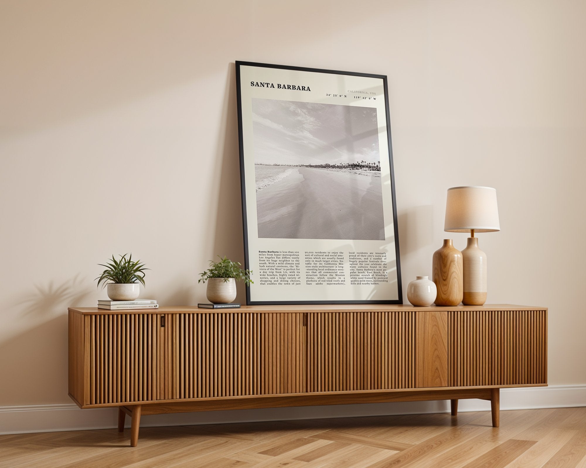 Santa Barbara Poster | Black & White California Beach Wall Art | CA Travel Print - Evergreen Posters