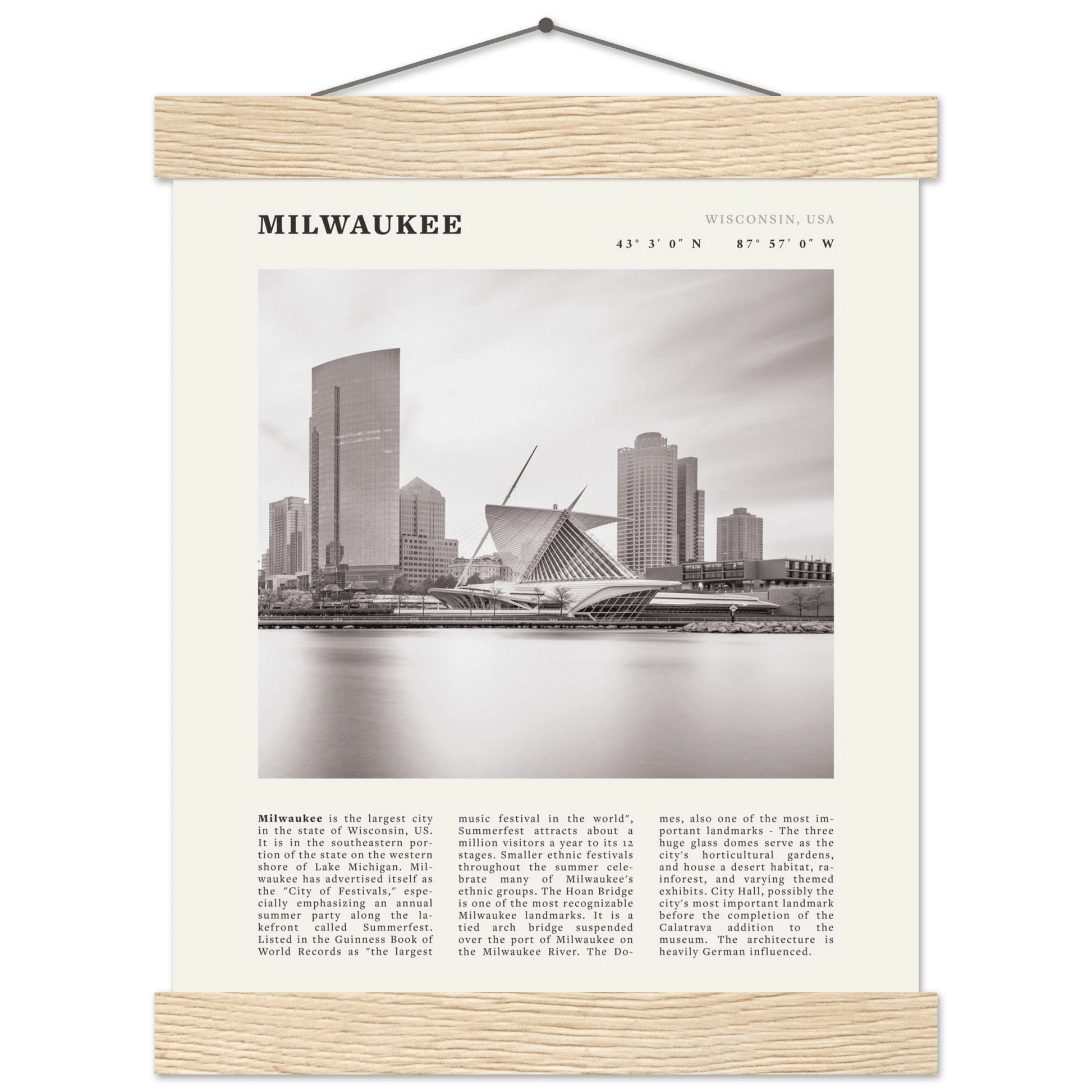 Milwaukee Poster | Black & White Wisconsin City Wall Art | USA Travel Print - Evergreen Posters