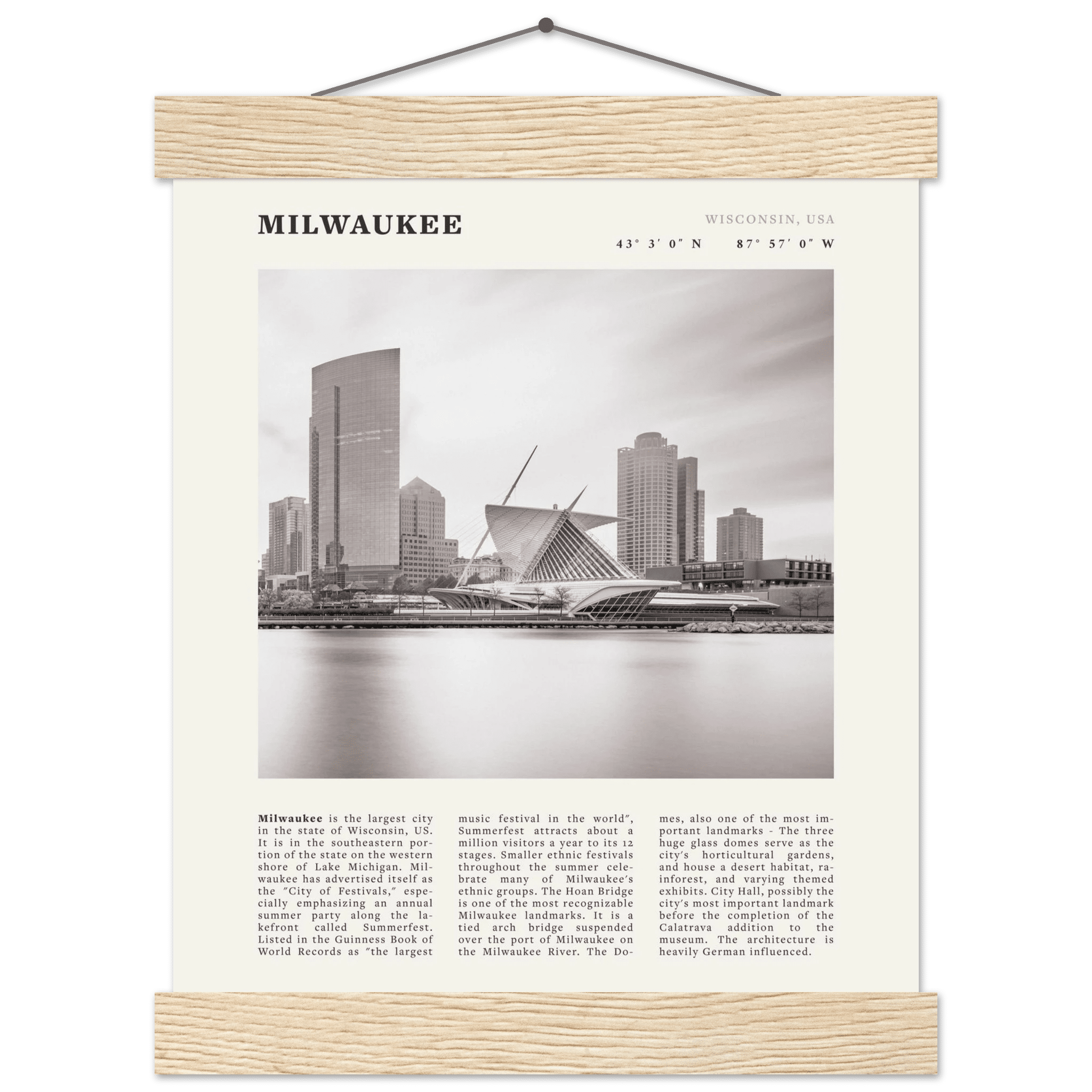 Milwaukee Poster | Black & White Wisconsin City Wall Art | USA Travel Print - Evergreen Posters