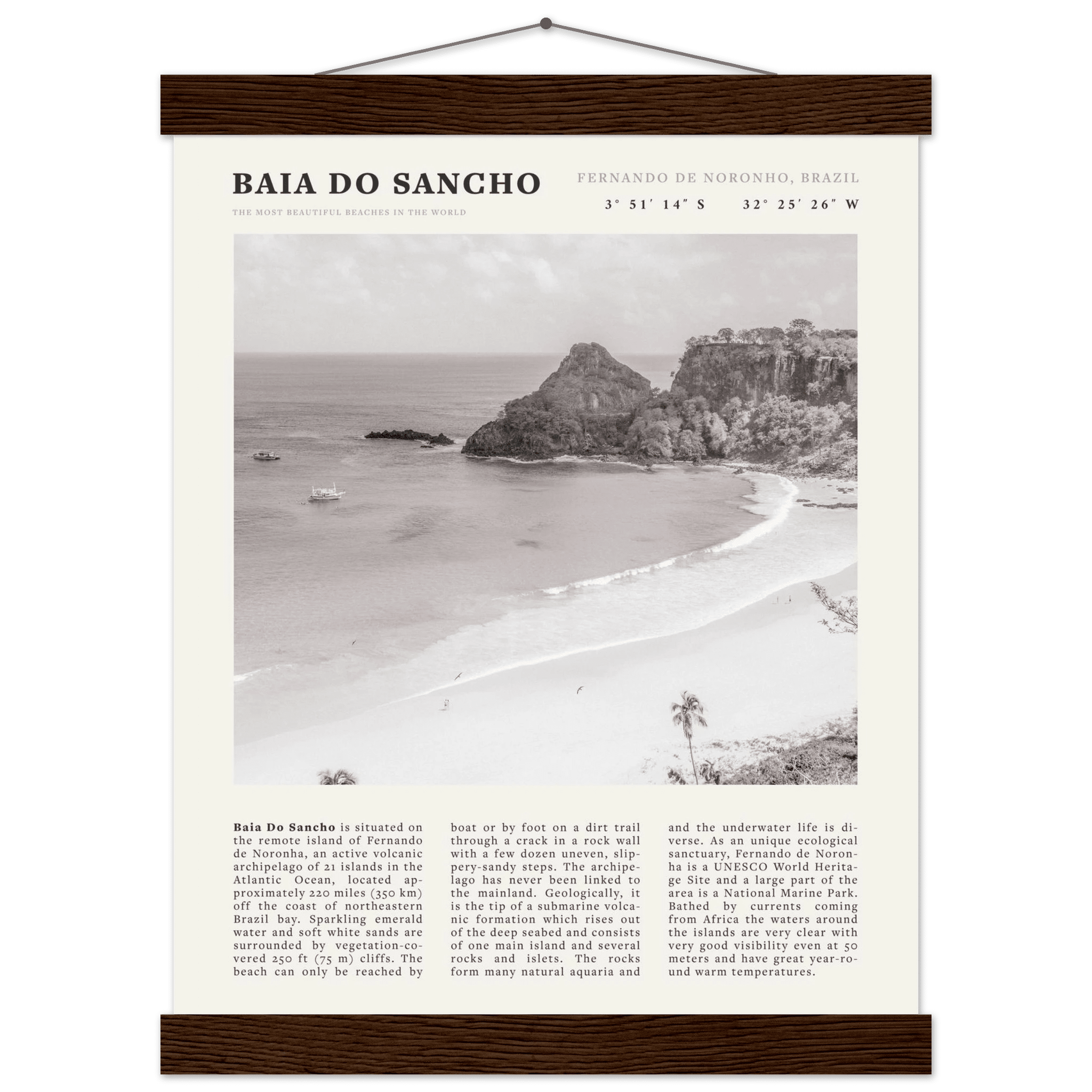 Baia Do Sancho Poster | Black & White Brazil Beach Wall Art | Fernando de Noronha - Evergreen Posters