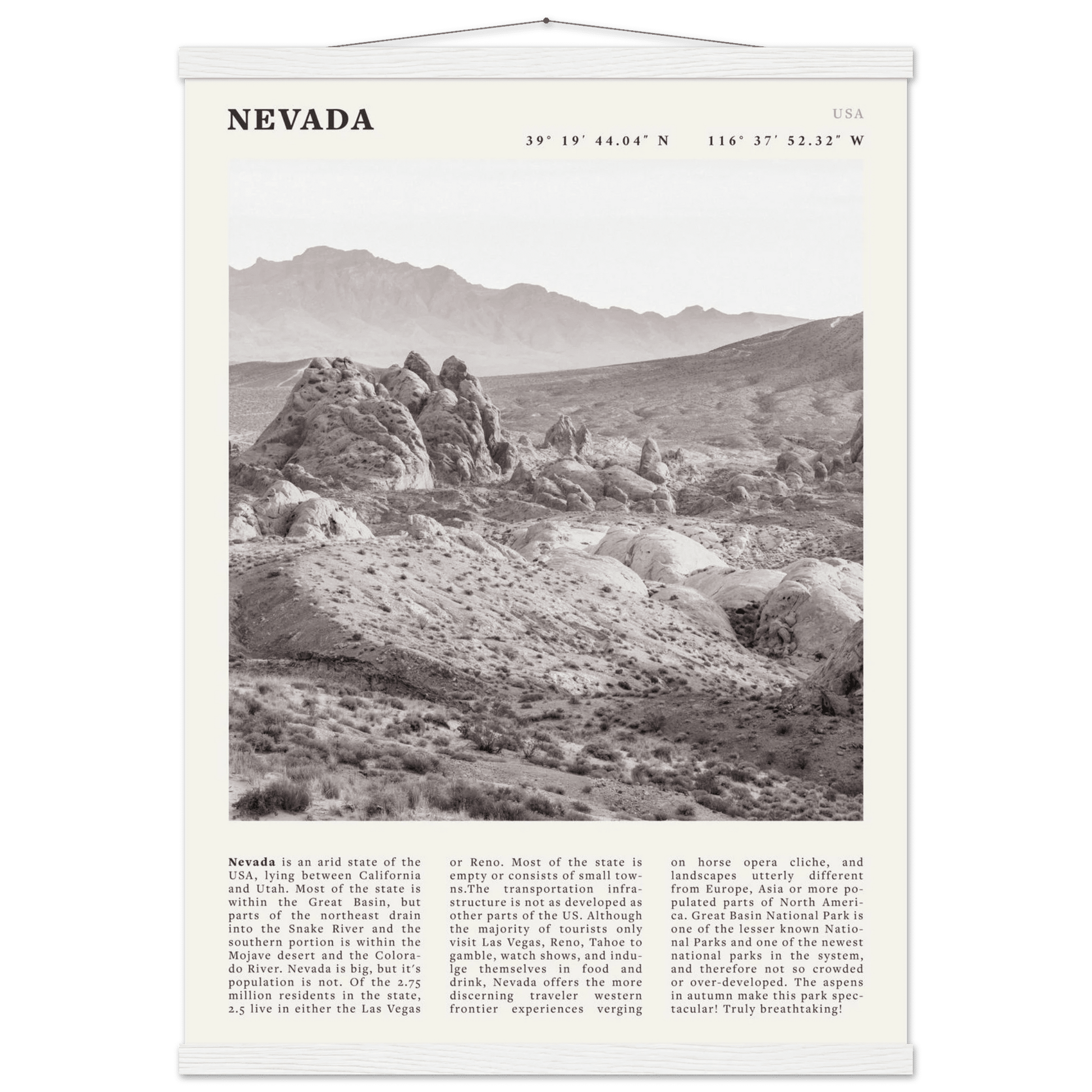 Nevada Poster | Black & White Desert Landscape Wall Art | USA Travel Print Decor - Evergreen Posters