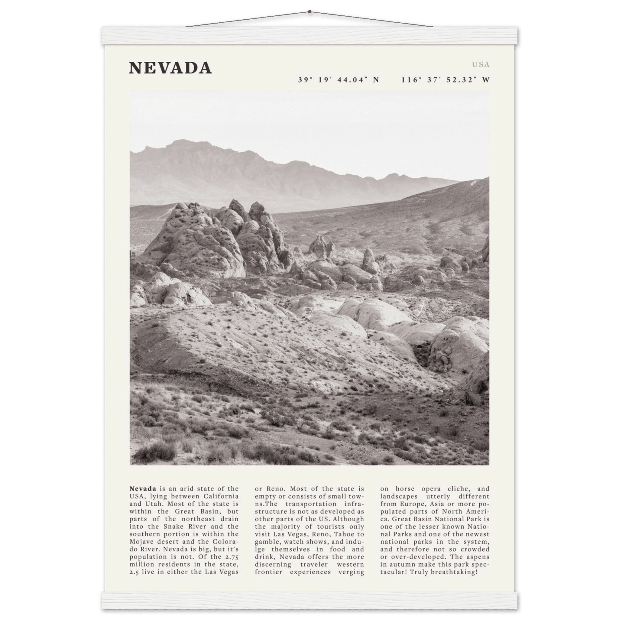 Nevada Poster | Black & White Desert Landscape Wall Art | USA Travel Print Decor - Evergreen Posters