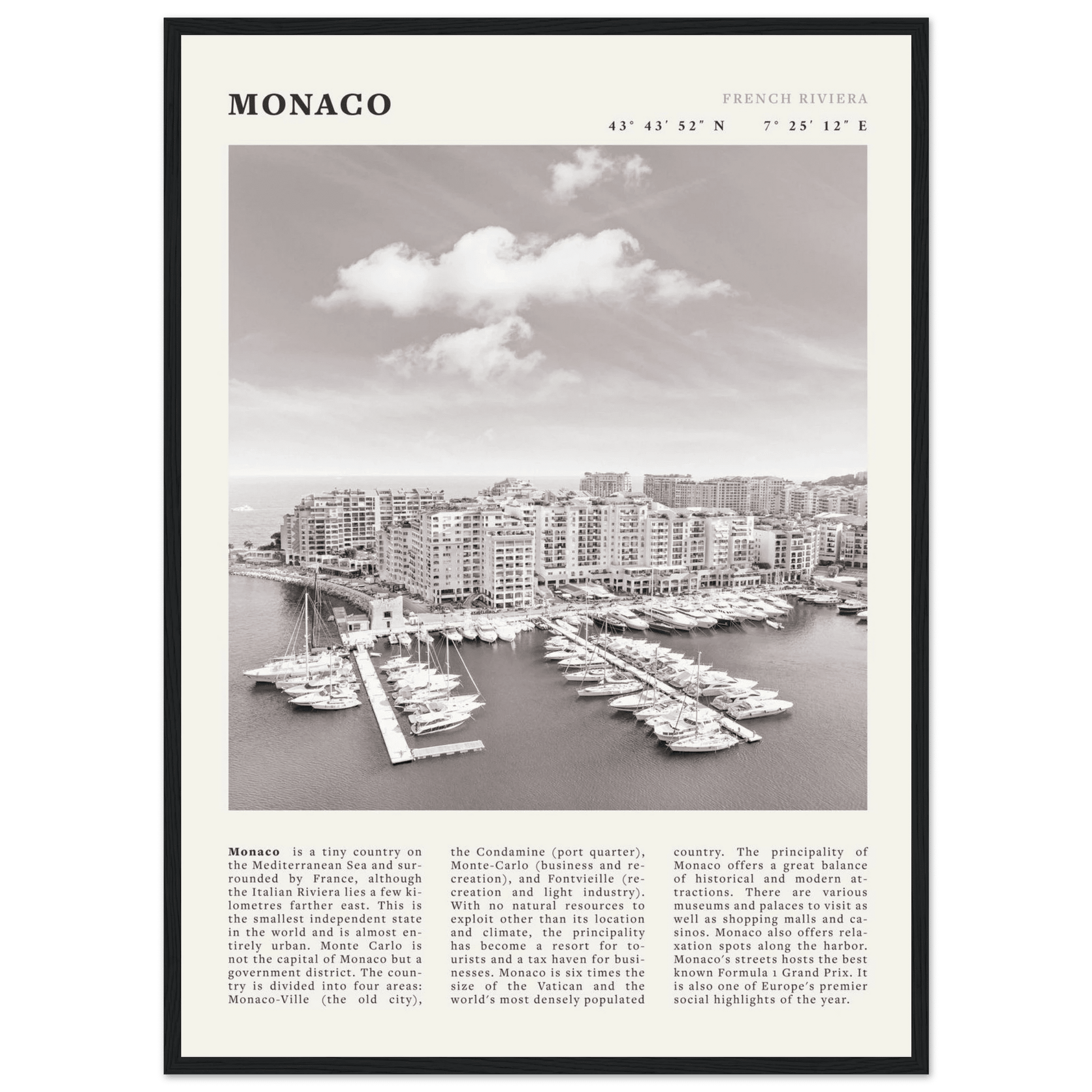 Monaco Poster Black and White – Vintage Monte Carlo Harbor Print (Digital & Printed Options) - Evergreen Posters
