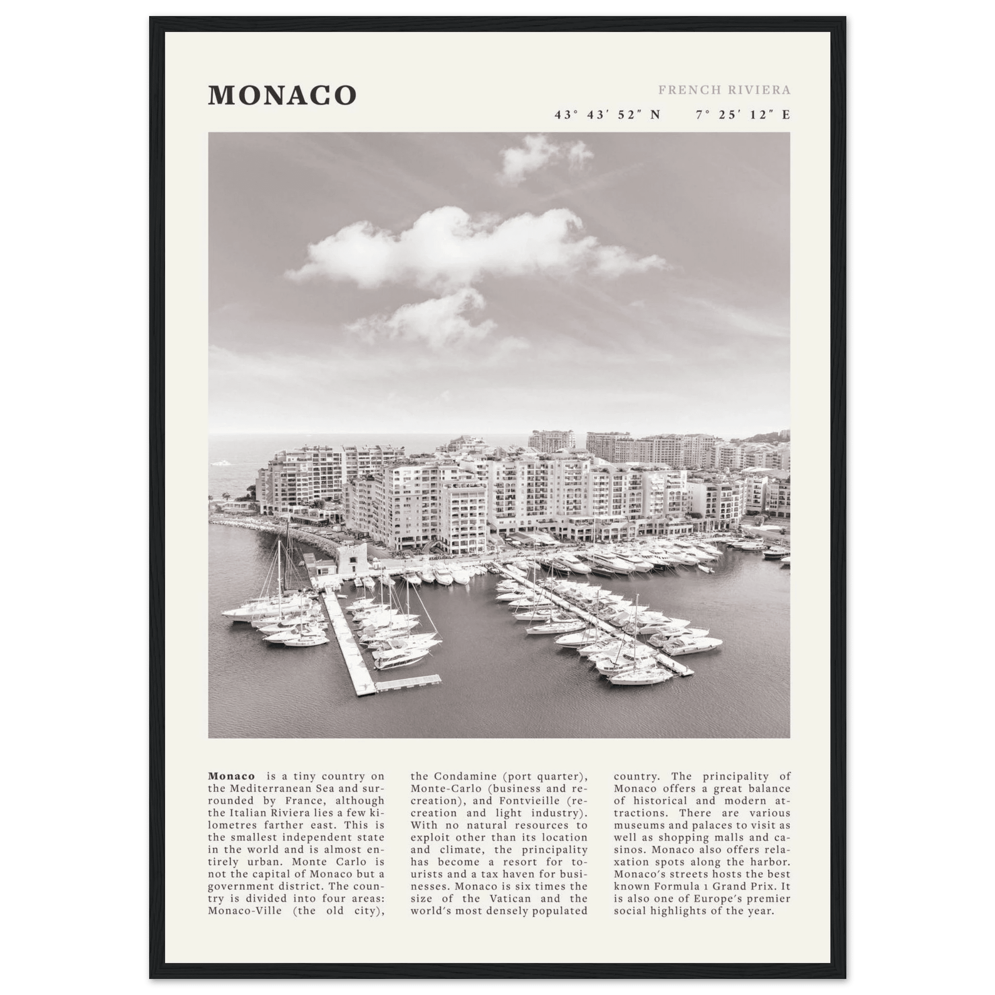 Monaco Poster Black and White – Vintage Monte Carlo Harbor Print (Digital & Printed Options) - Evergreen Posters