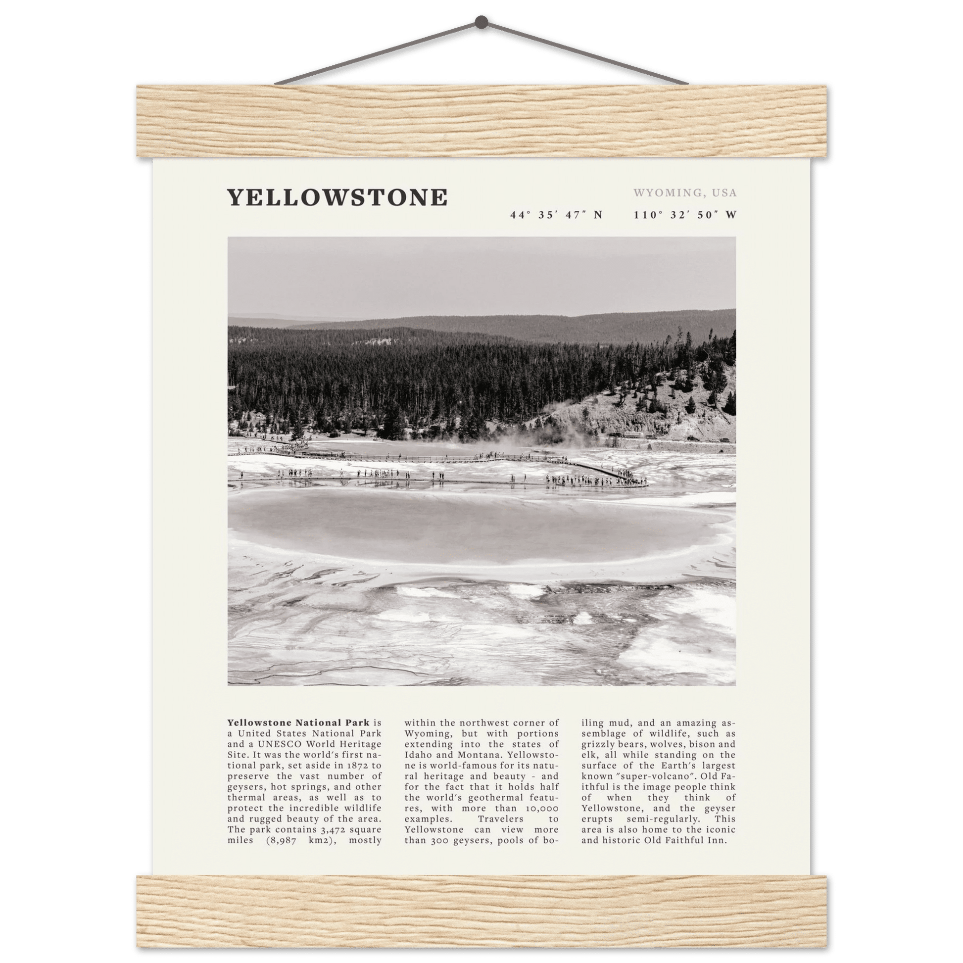 Yellowstone Poster | Black & White Grand Prismatic Spring Wall Art | WY Print - Evergreen Posters