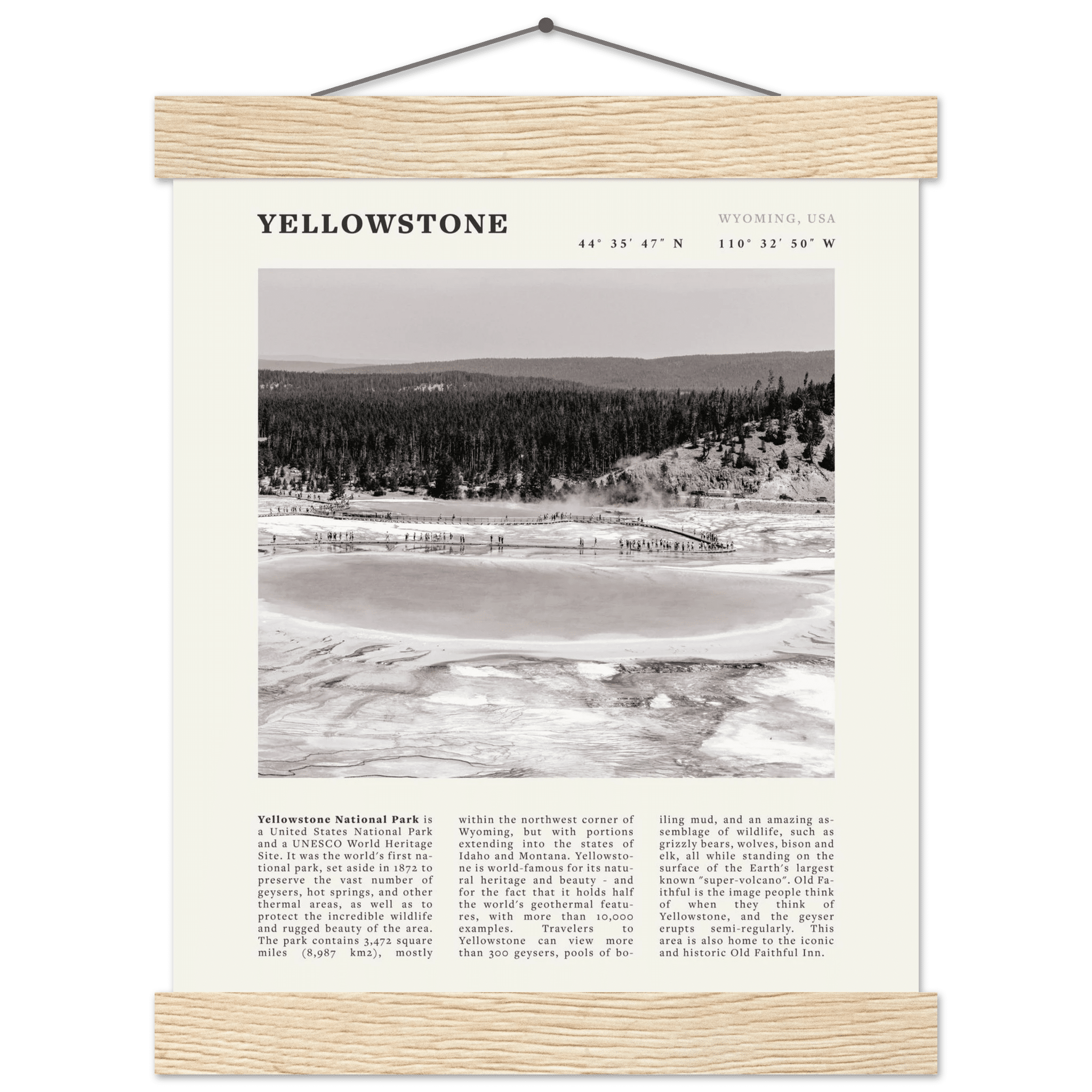 Yellowstone Poster | Black & White Grand Prismatic Spring Wall Art | WY Print - Evergreen Posters