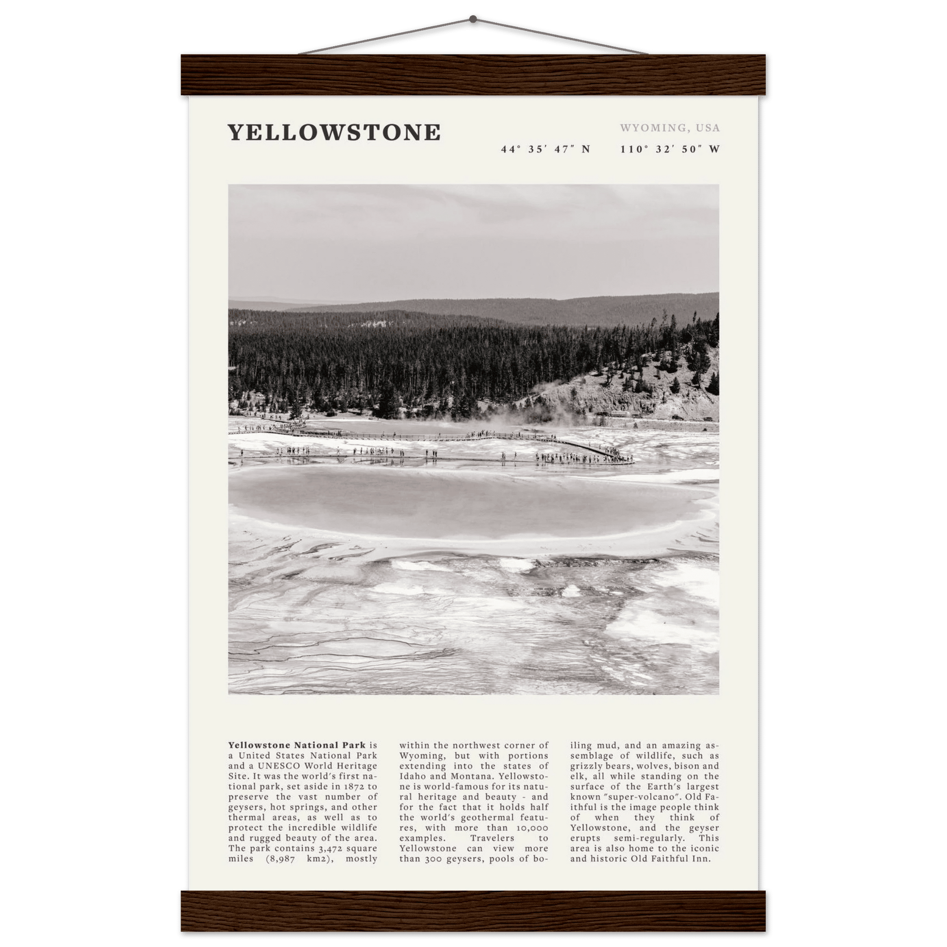 Yellowstone Poster | Black & White Grand Prismatic Spring Wall Art | WY Print - Evergreen Posters