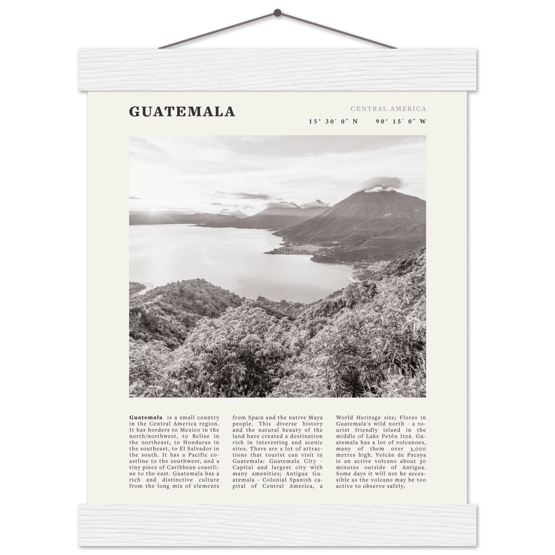 Guatemala Poster | Black & White Lake Atitlan Wall Art | Central America Travel Print - Evergreen Posters
