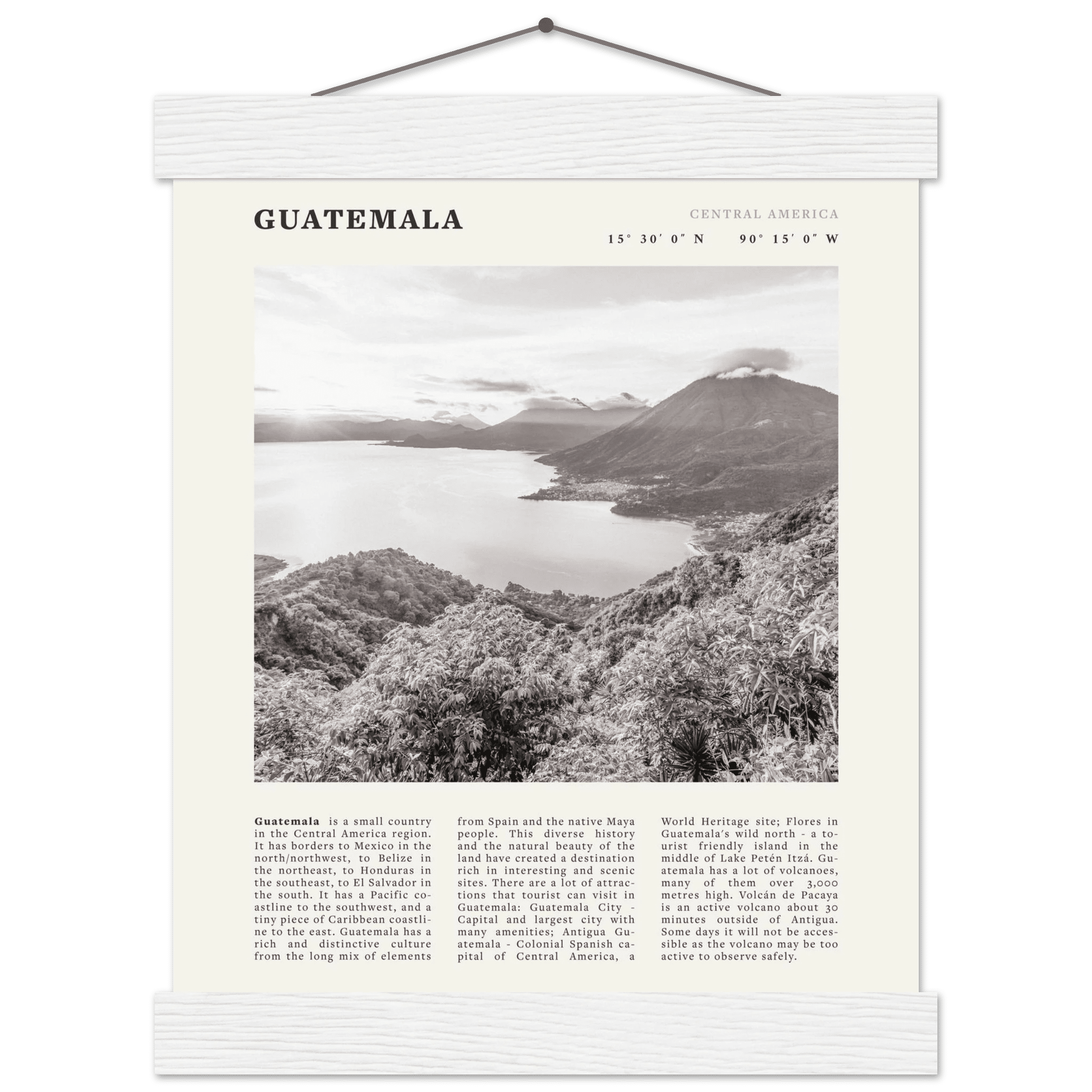 Guatemala Poster | Black & White Lake Atitlan Wall Art | Central America Travel Print - Evergreen Posters