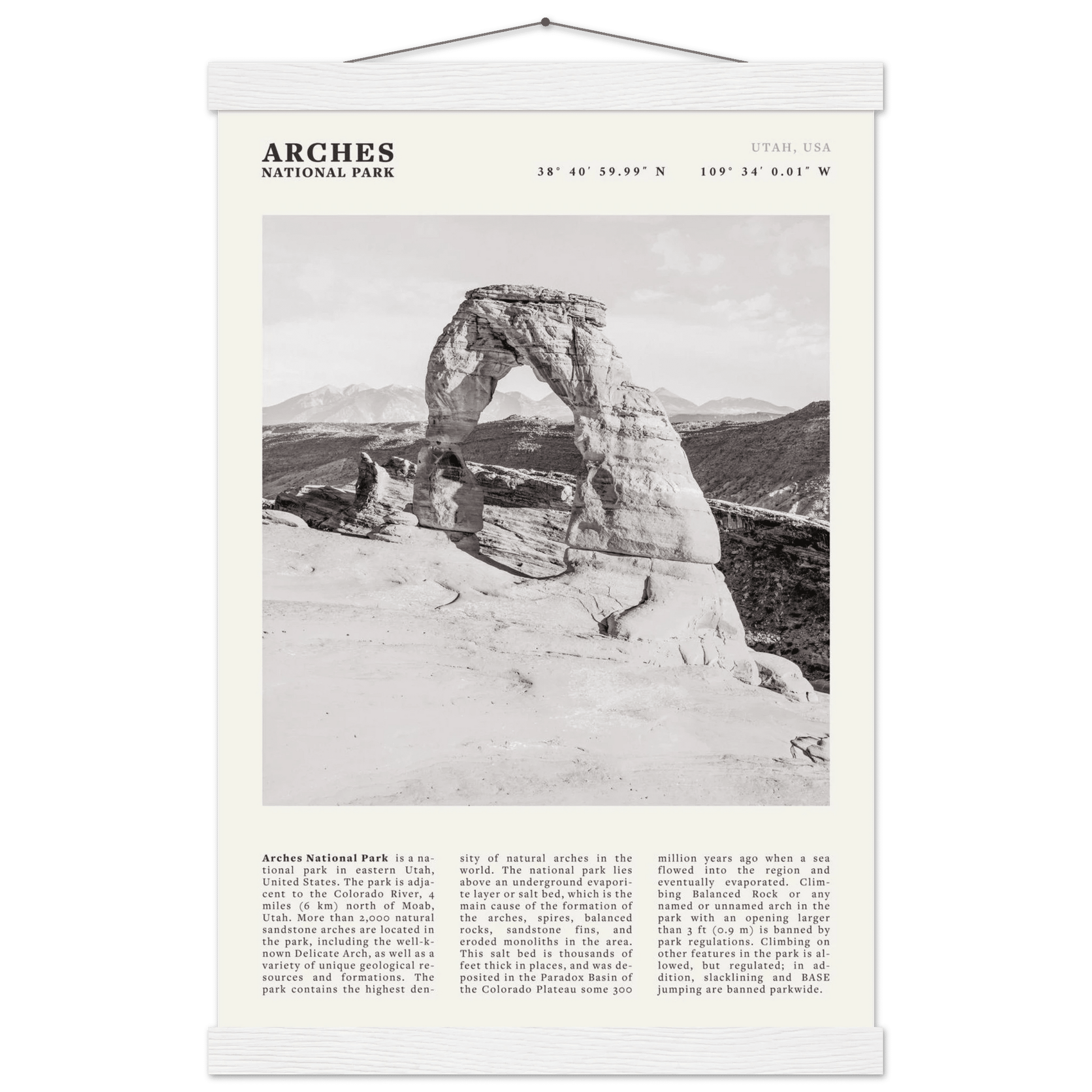 Arches National Park Poster | Black & White Utah Wall Art | Delicate Arch Print - Evergreen Posters
