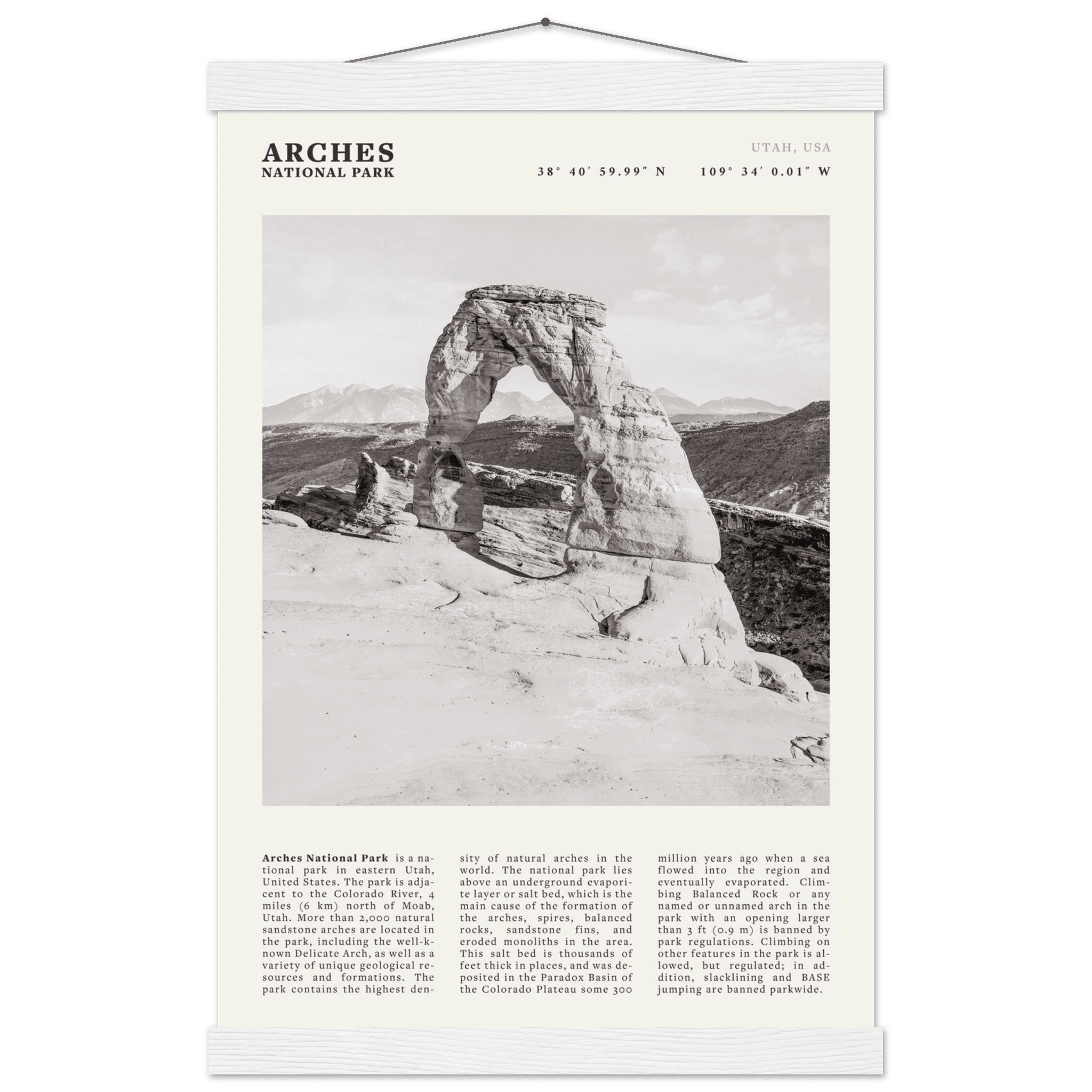 Arches National Park Poster | Black & White Utah Wall Art | Delicate Arch Print - Evergreen Posters