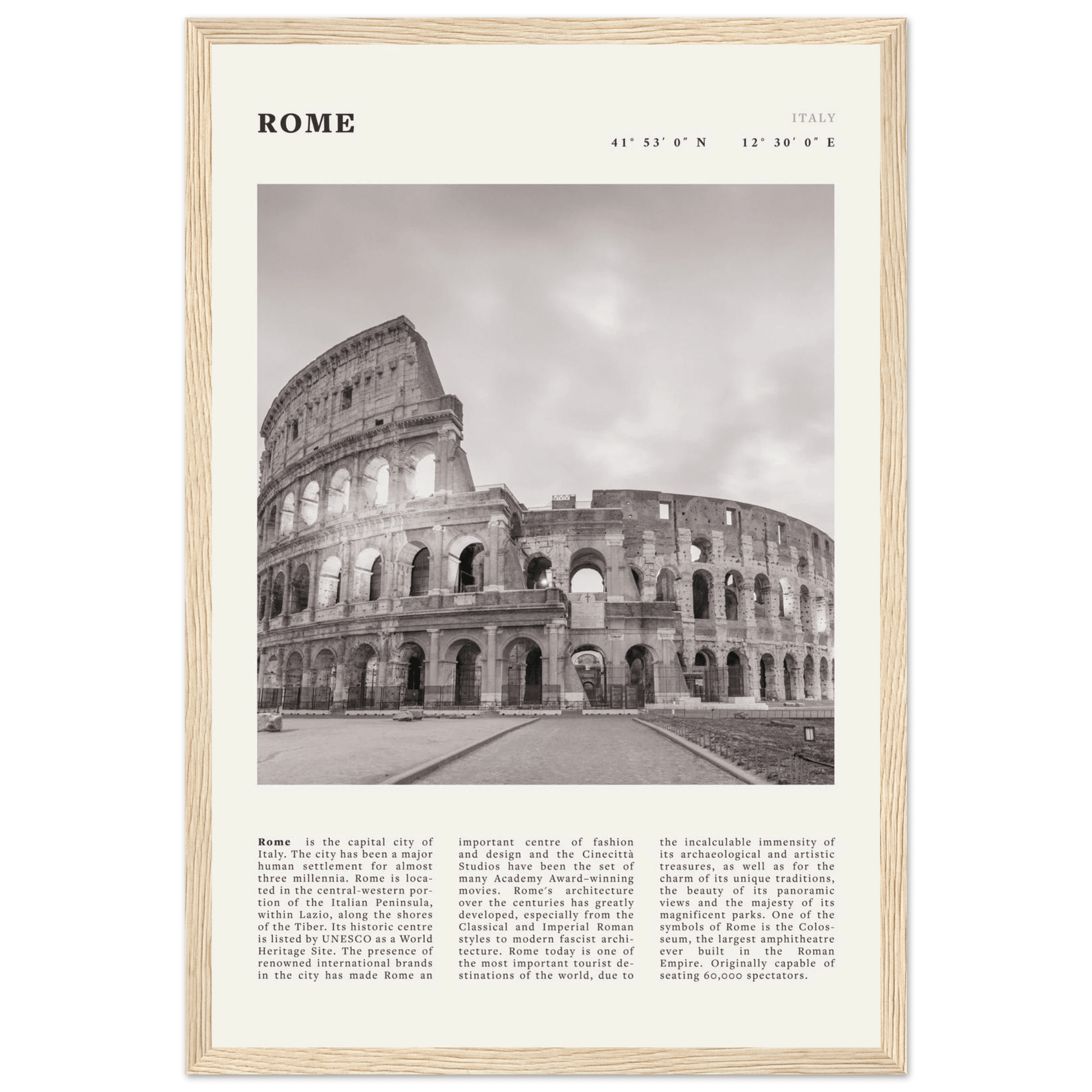 Rome Poster | Black & White Colosseum Wall Art | Italy Travel Print | Roman Decor - Evergreen Posters