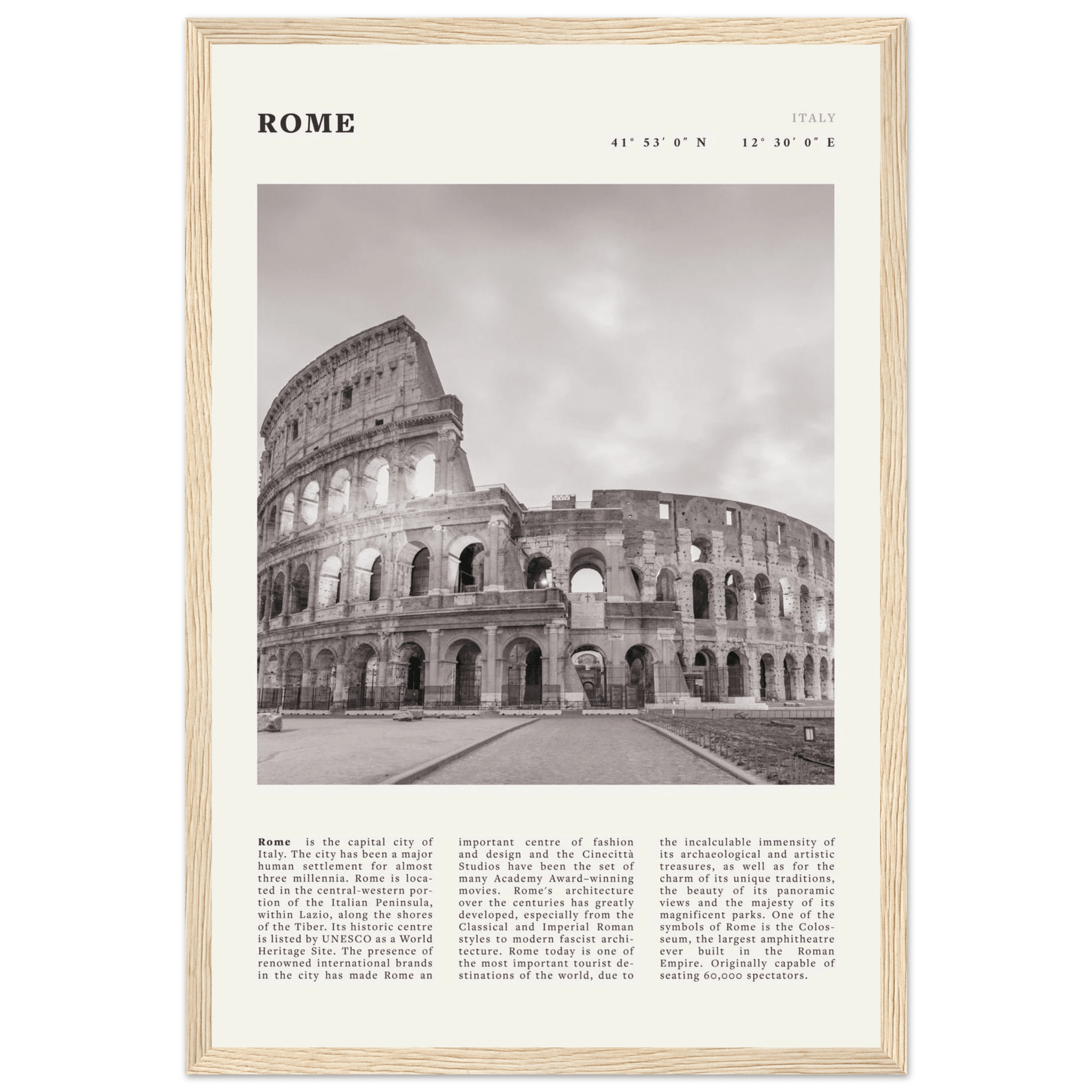 Rome Poster | Black & White Colosseum Wall Art | Italy Travel Print | Roman Decor - Evergreen Posters