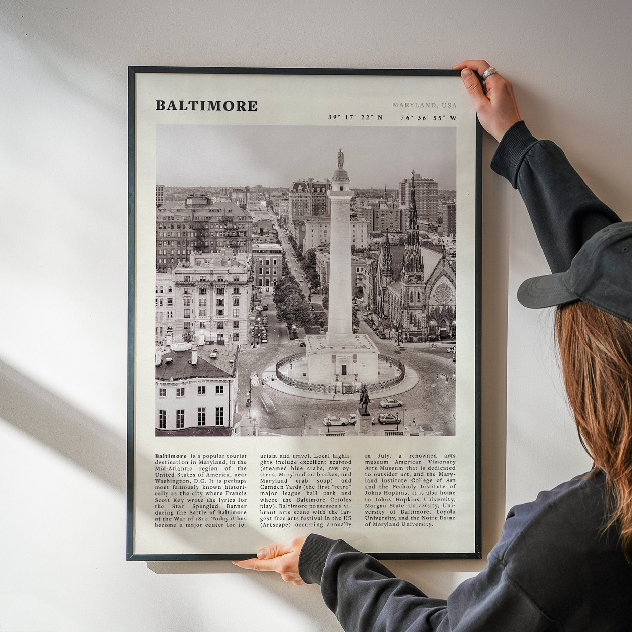 Baltimore Poster | Black & White Maryland City Wall Art | USA Travel Print - Evergreen Posters