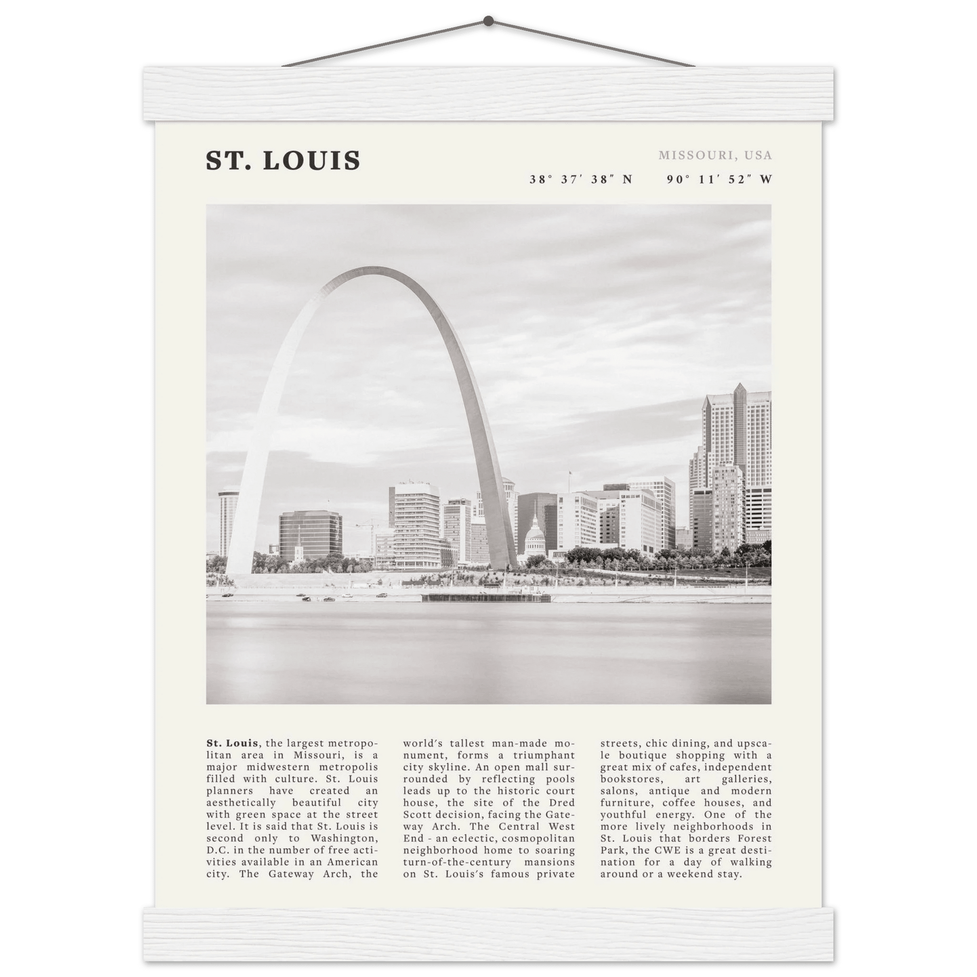 St. Louis Poster | Black & White Gateway Arch Wall Art | Missouri Travel Print - Evergreen Posters