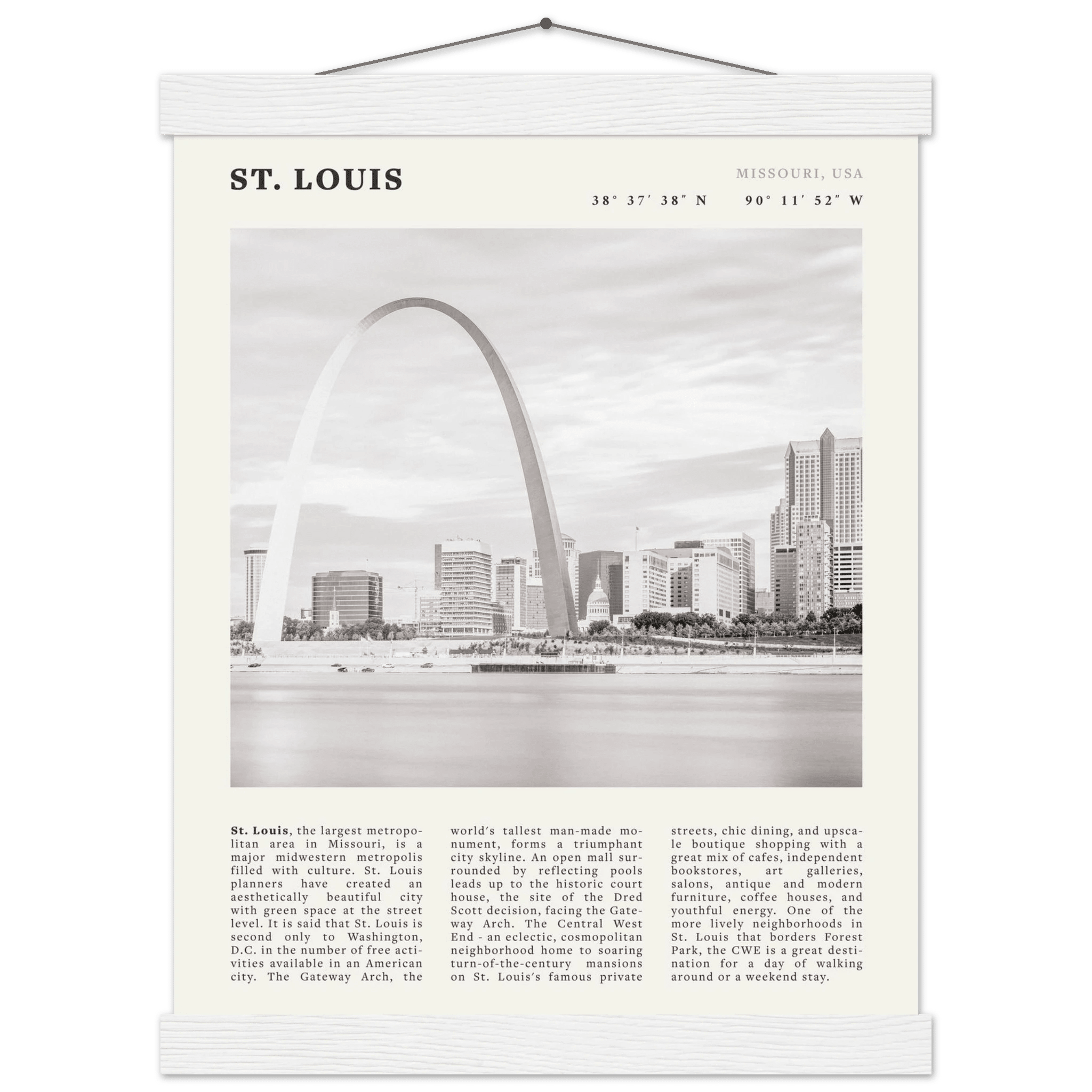St. Louis Poster | Black & White Gateway Arch Wall Art | Missouri Travel Print - Evergreen Posters