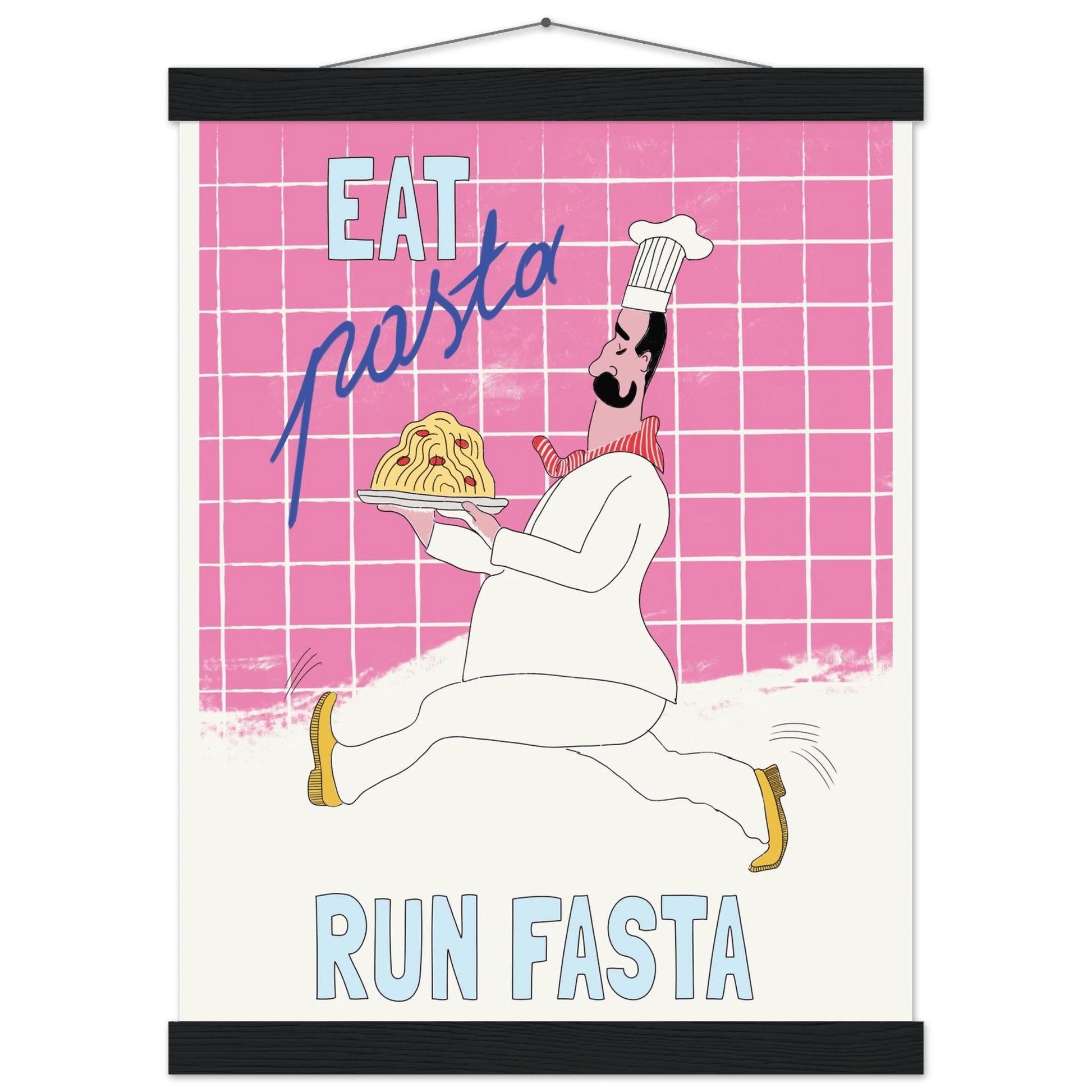 Eat Pasta Run Fasta Poster – Playful Kitchen Wall Art Print (Pink Edition) - Evergreen Posters