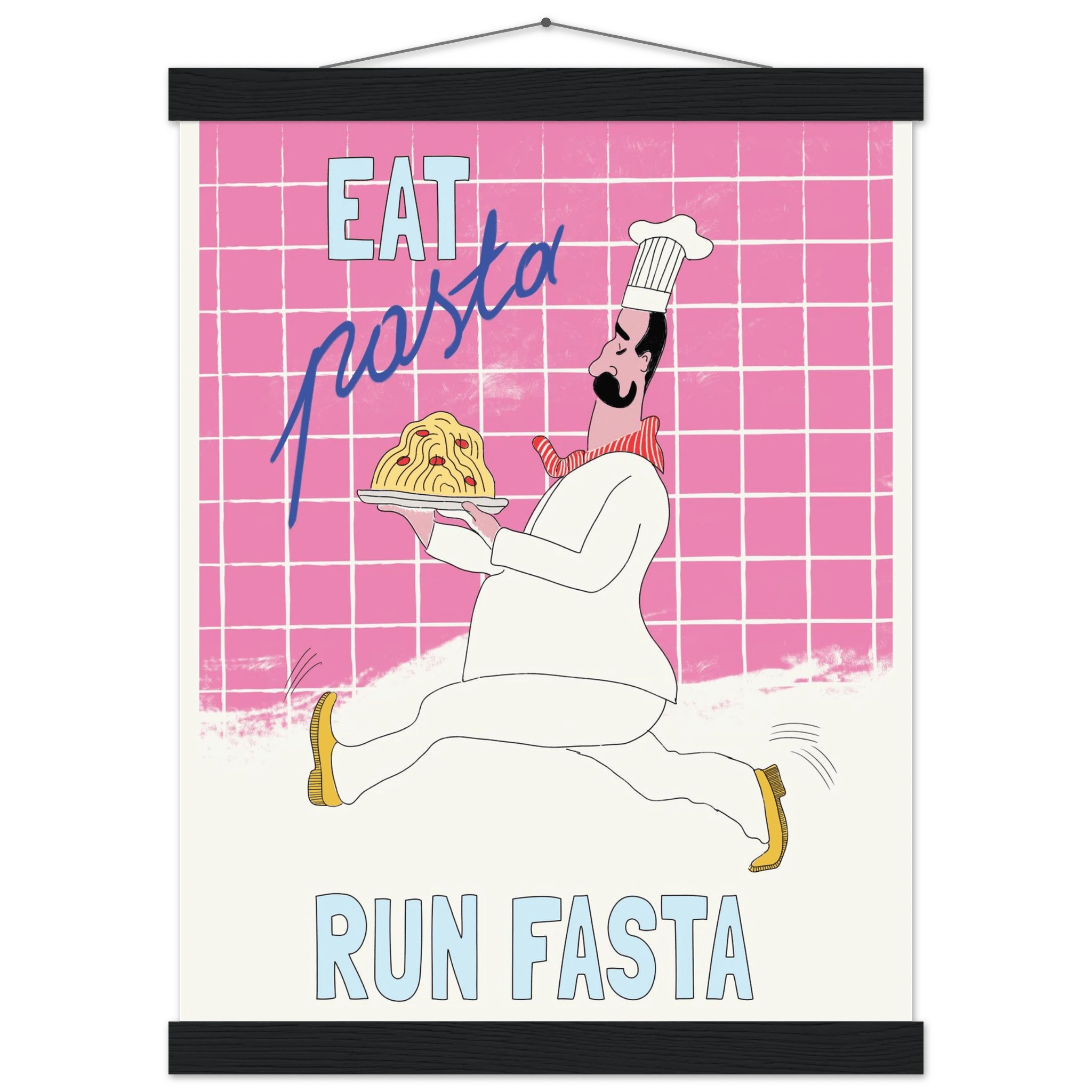 Eat Pasta Run Fasta Poster – Playful Kitchen Wall Art Print (Pink Edition) - Evergreen Posters