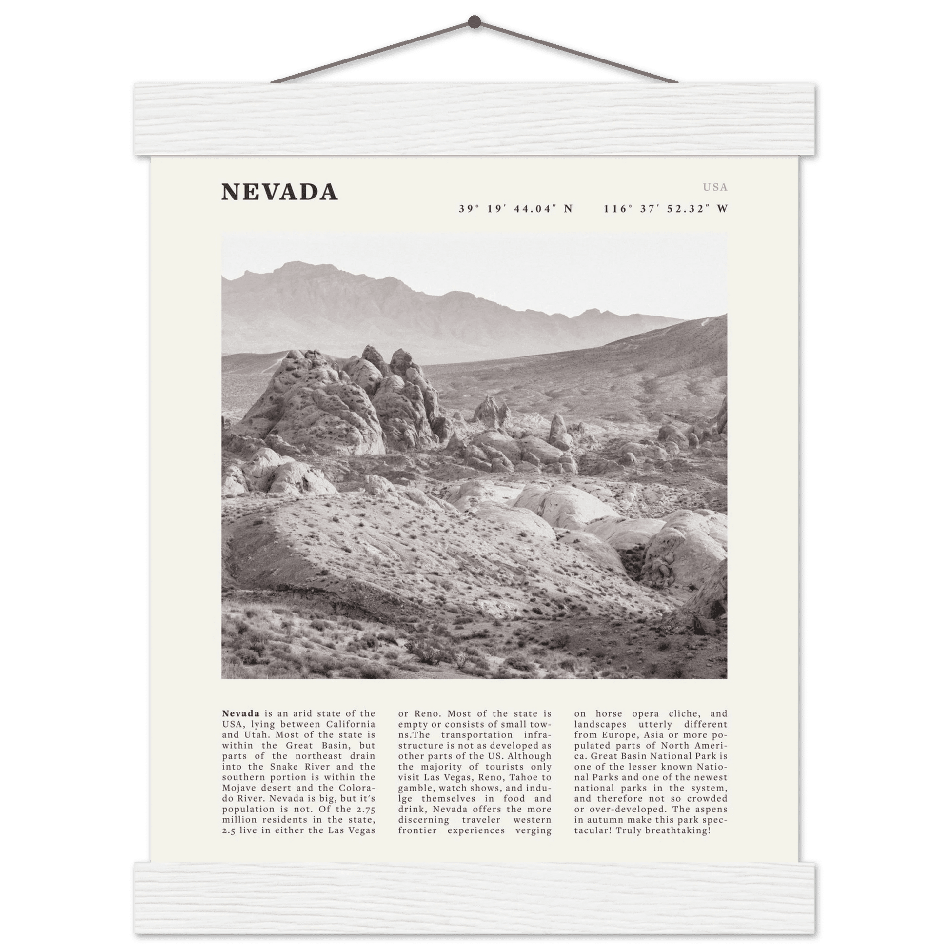 Nevada Poster | Black & White Desert Landscape Wall Art | USA Travel Print Decor - Evergreen Posters