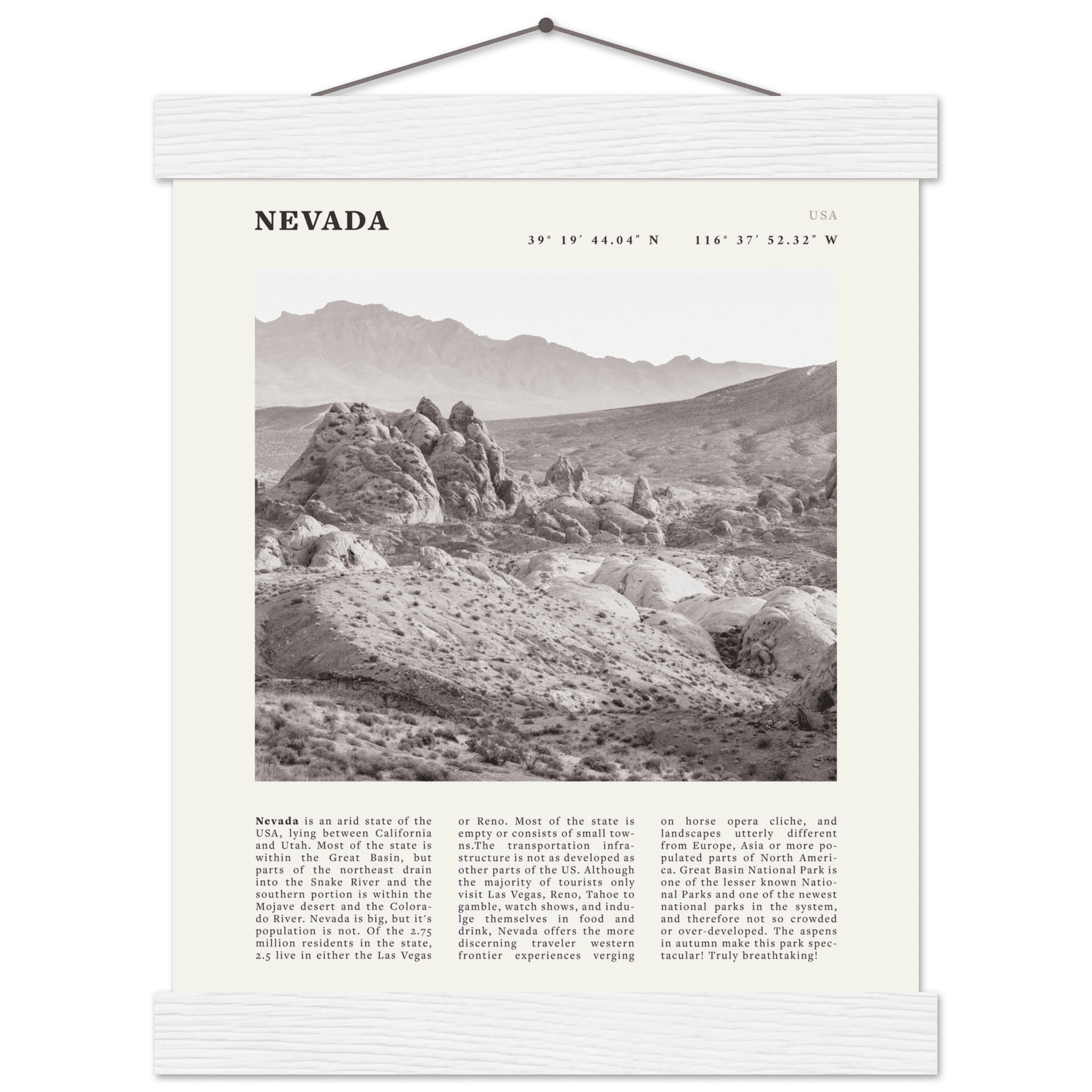 Nevada Poster | Black & White Desert Landscape Wall Art | USA Travel Print Decor - Evergreen Posters
