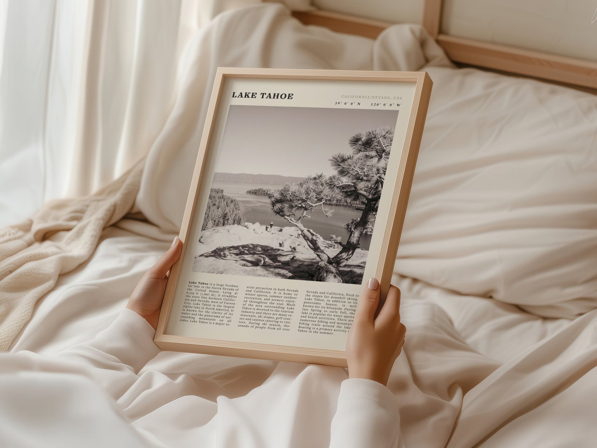Lake Tahoe Poster | Black & White California Nevada Wall Art | Nature Travel Print Decor - Evergreen Posters