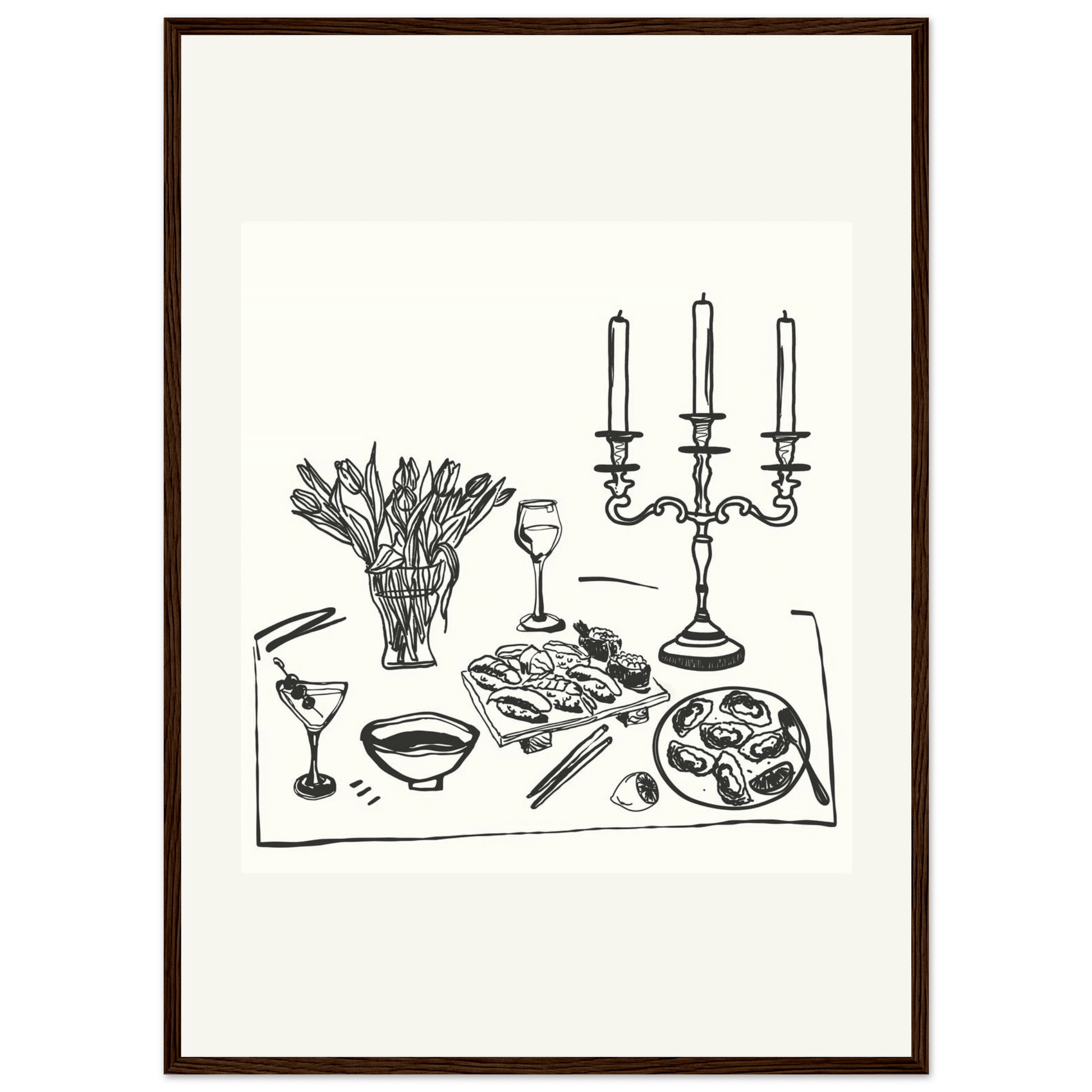 Fine Dining Table Print | Black Line Art Kitchen Wall Art | Elegant Dining Room Poster - Evergreen Posters