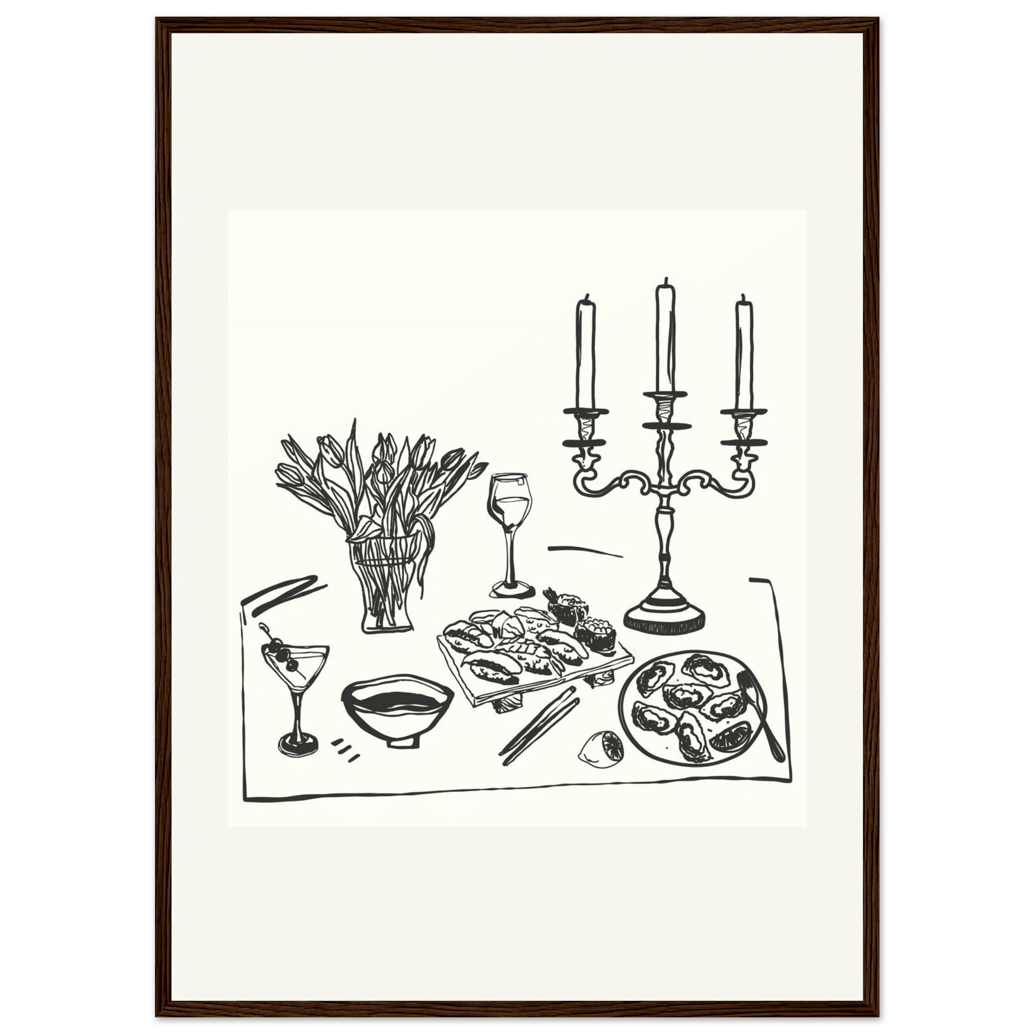 Fine Dining Table Print | Black Line Art Kitchen Wall Art | Elegant Dining Room Poster - Evergreen Posters