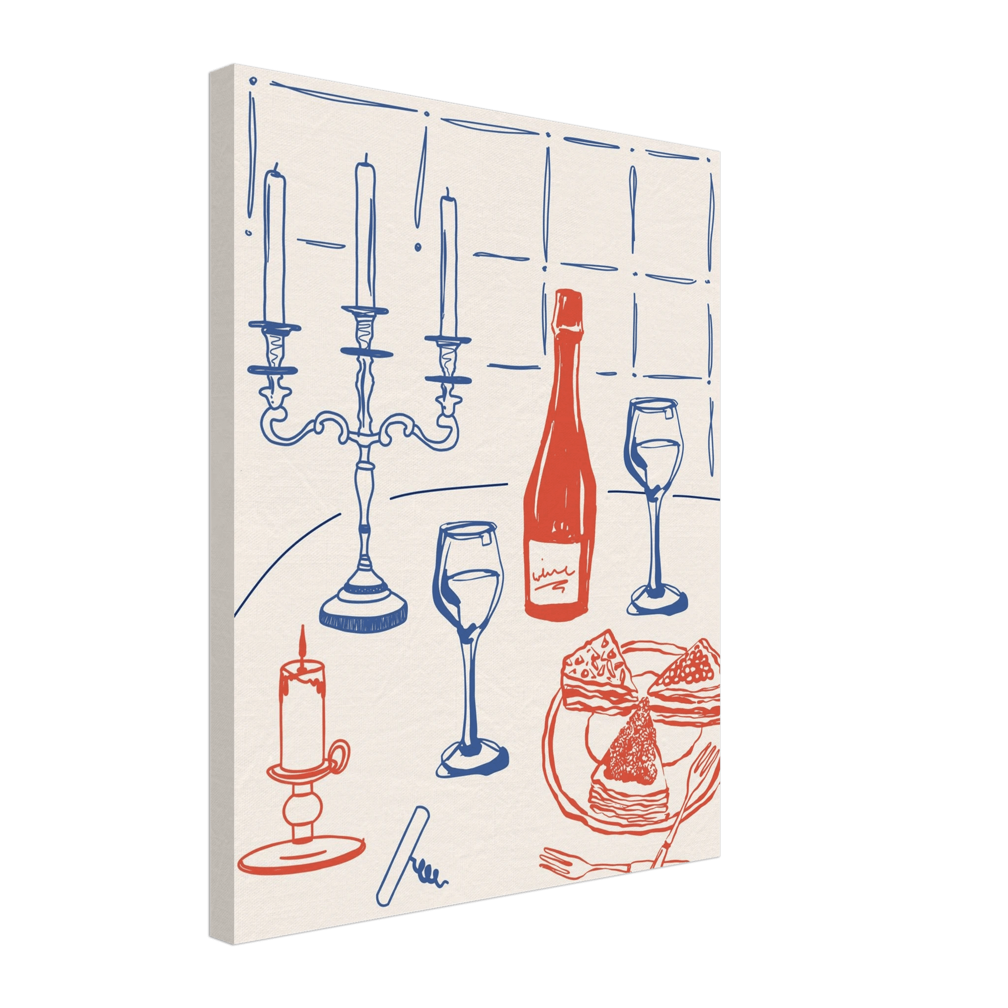 Candlelight Dinner Print | Wine & Candelabra Line Art Wall Art | Kitchen Poster - Evergreen Posters